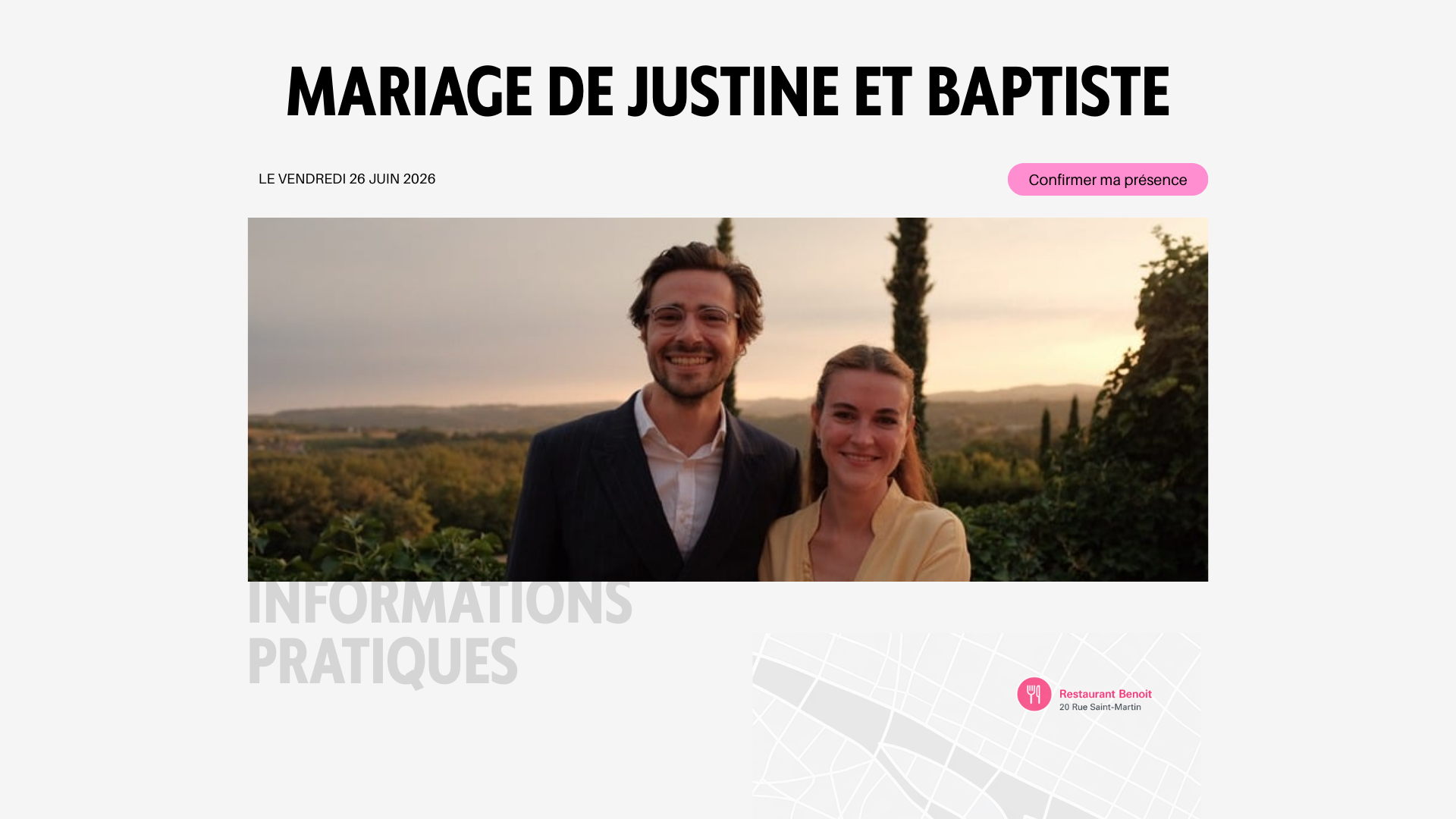 website screenshot of https://justineetbaptiste.com/