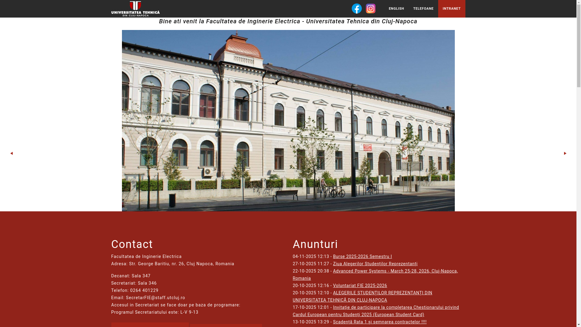 website screenshot of https://ie.utcluj.ro/