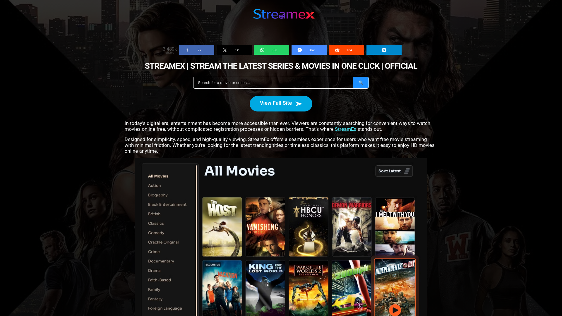 website screenshot of https://streamex-v06.pages.dev/