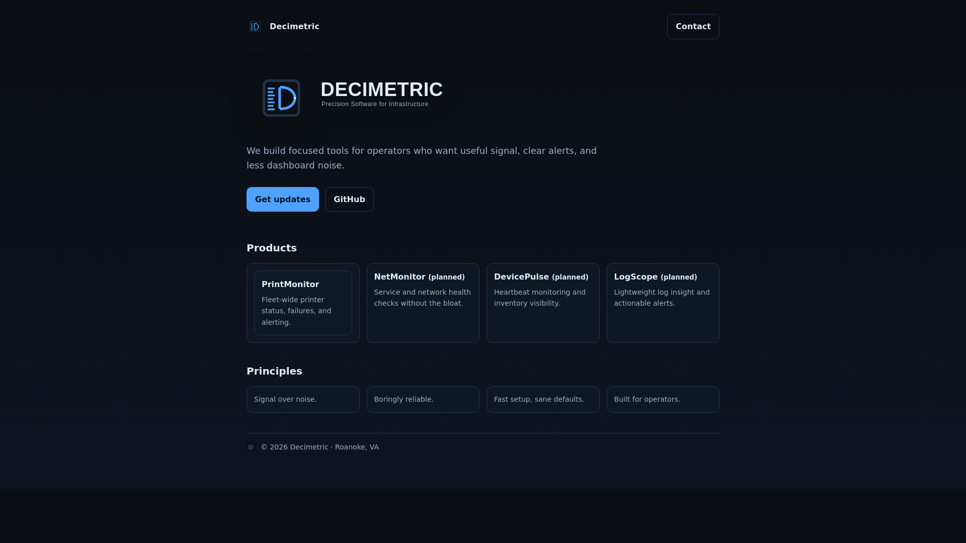 website screenshot of https://decimetric.net/