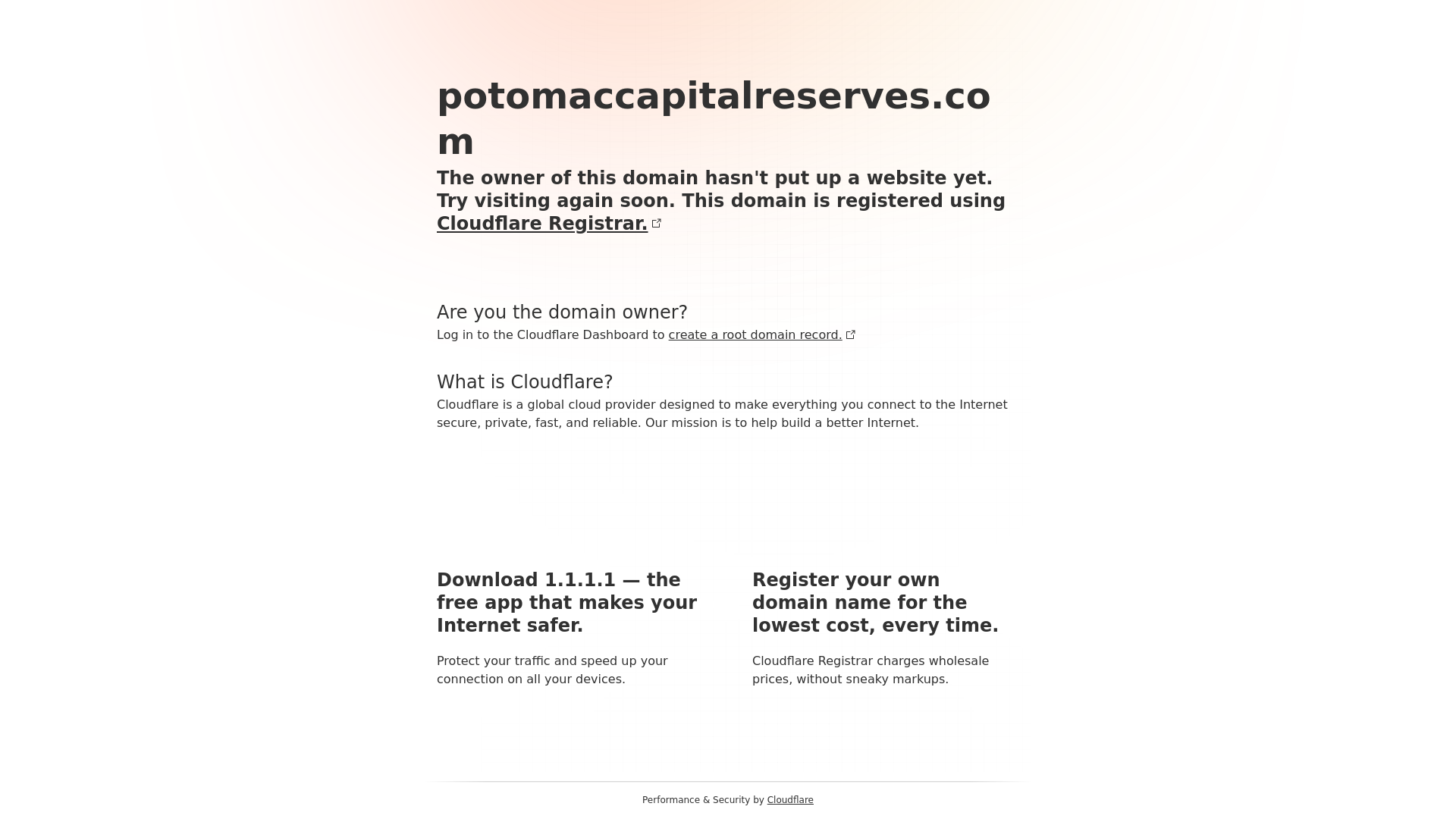 website screenshot of https://potomaccapitalreserves.com