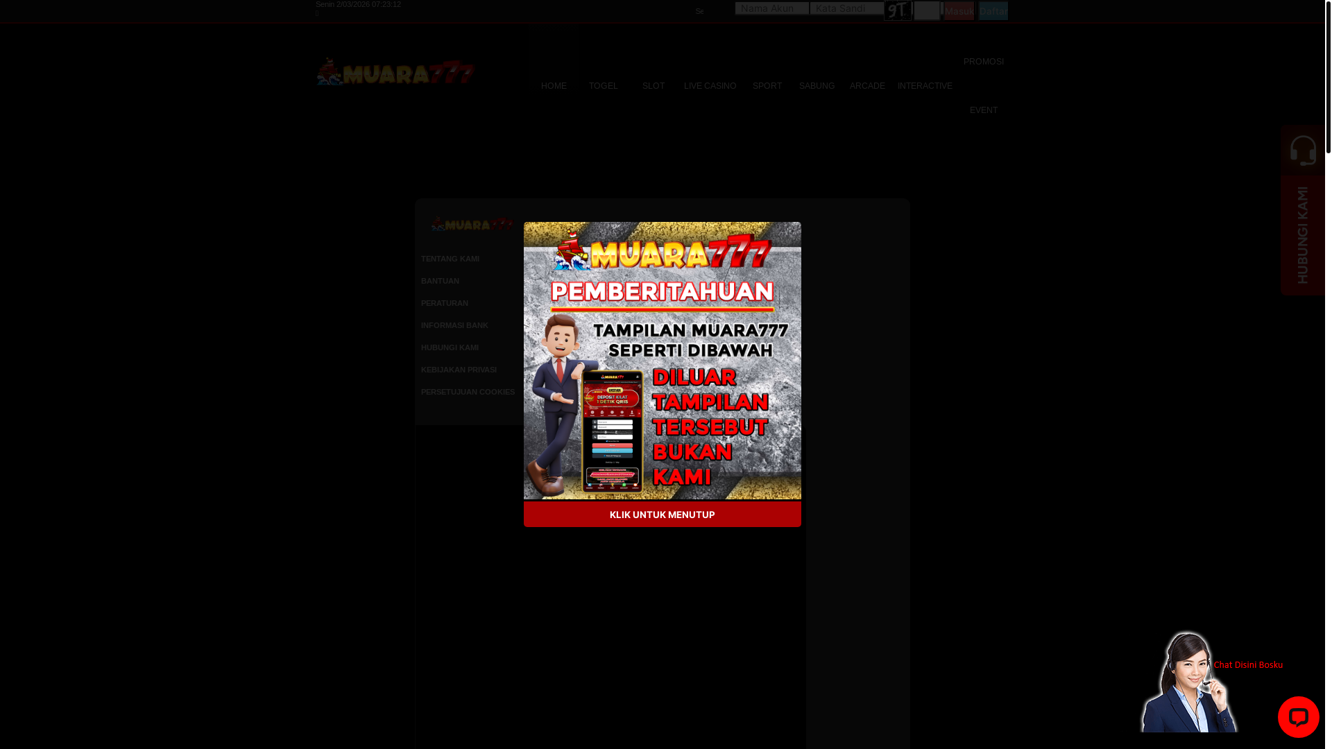 website screenshot of https://muara777-vip.online/