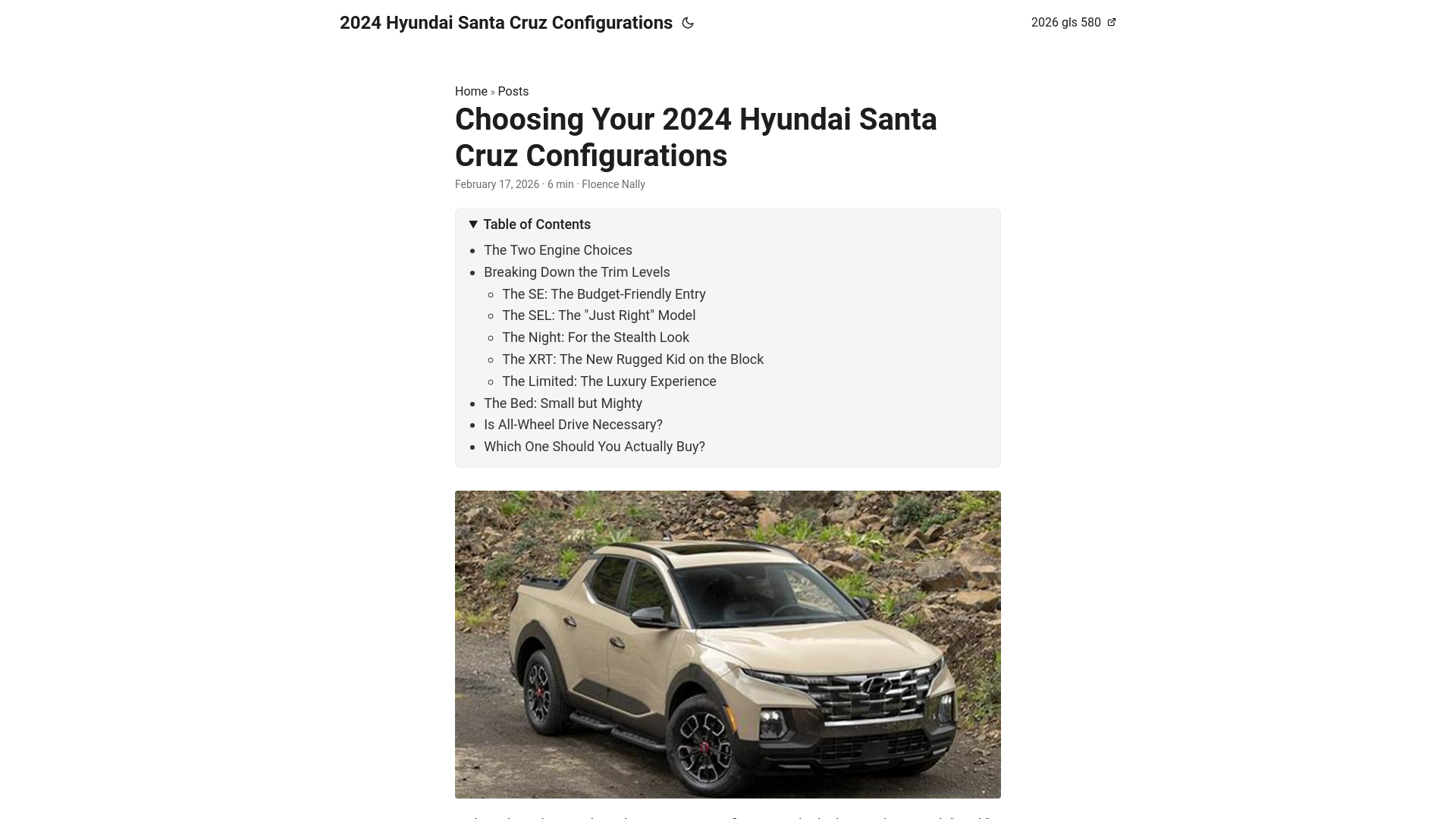 website screenshot of https://2024-hyundai-santa-cruz-configurations.pages.dev/