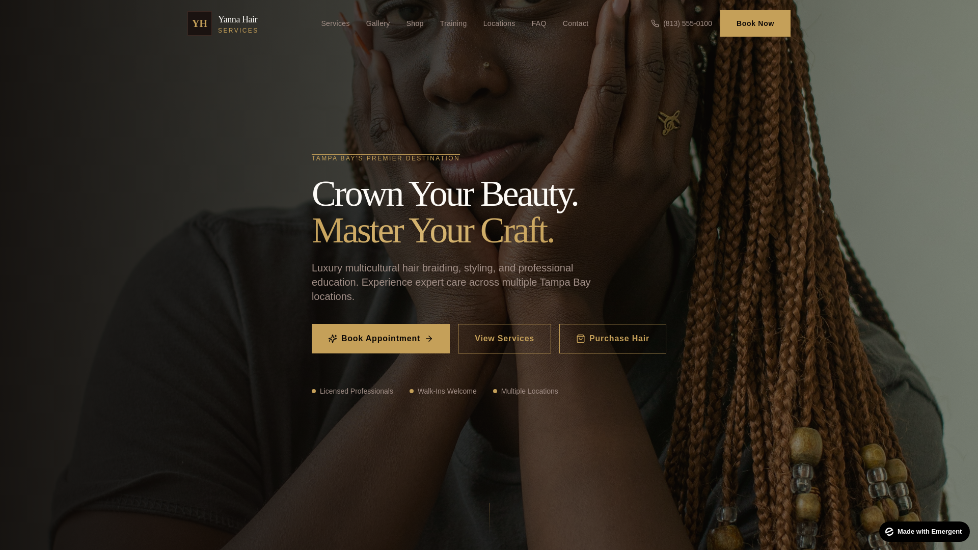 website screenshot of https://yannahairandbeautyservices.com