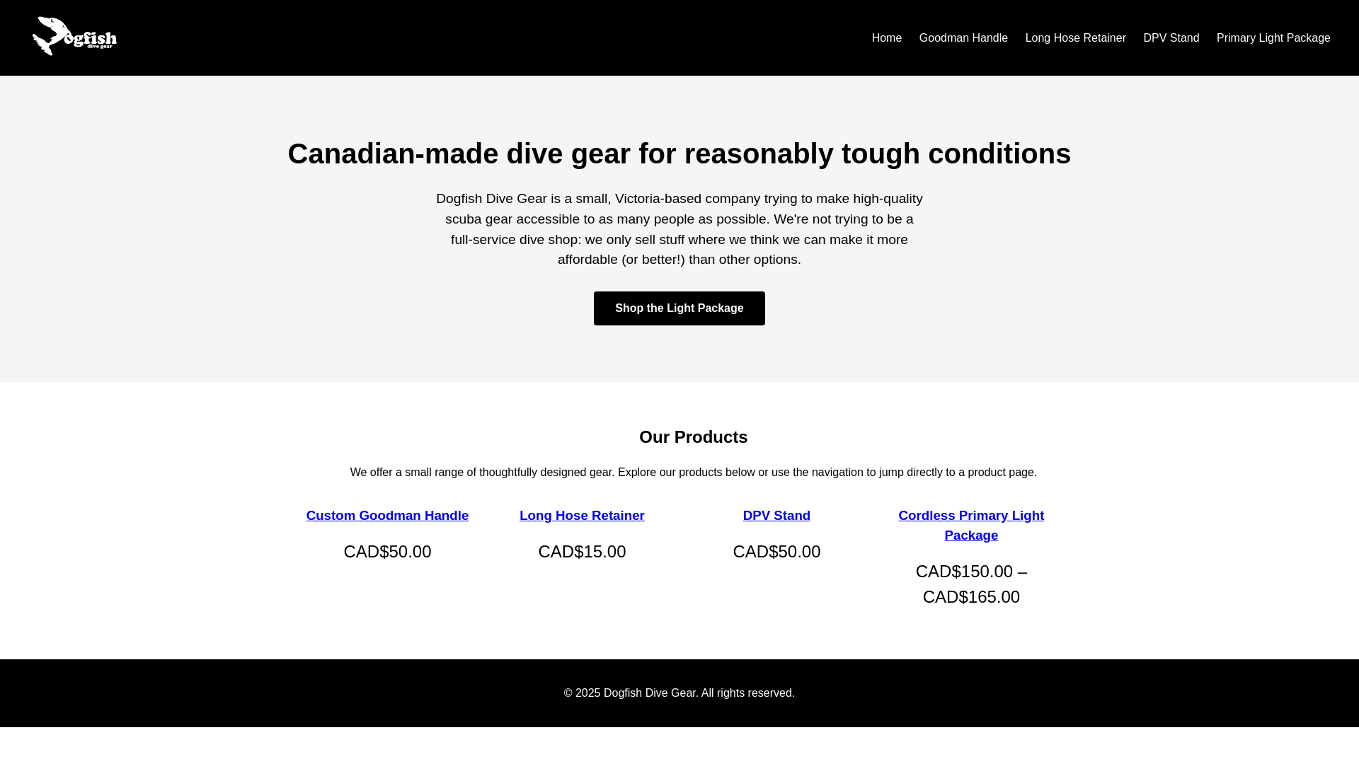 website screenshot of https://dogfishdiving.com/