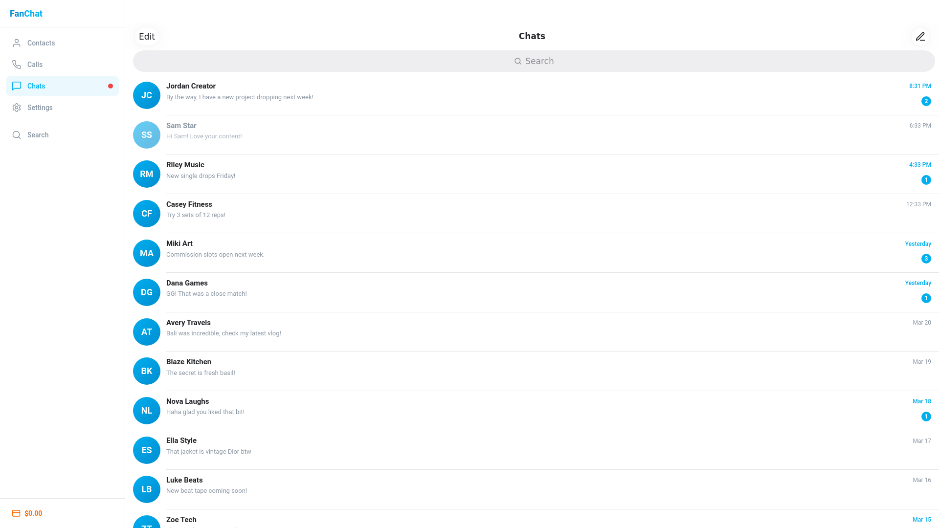 website screenshot of https://fanchat-app.pages.dev/