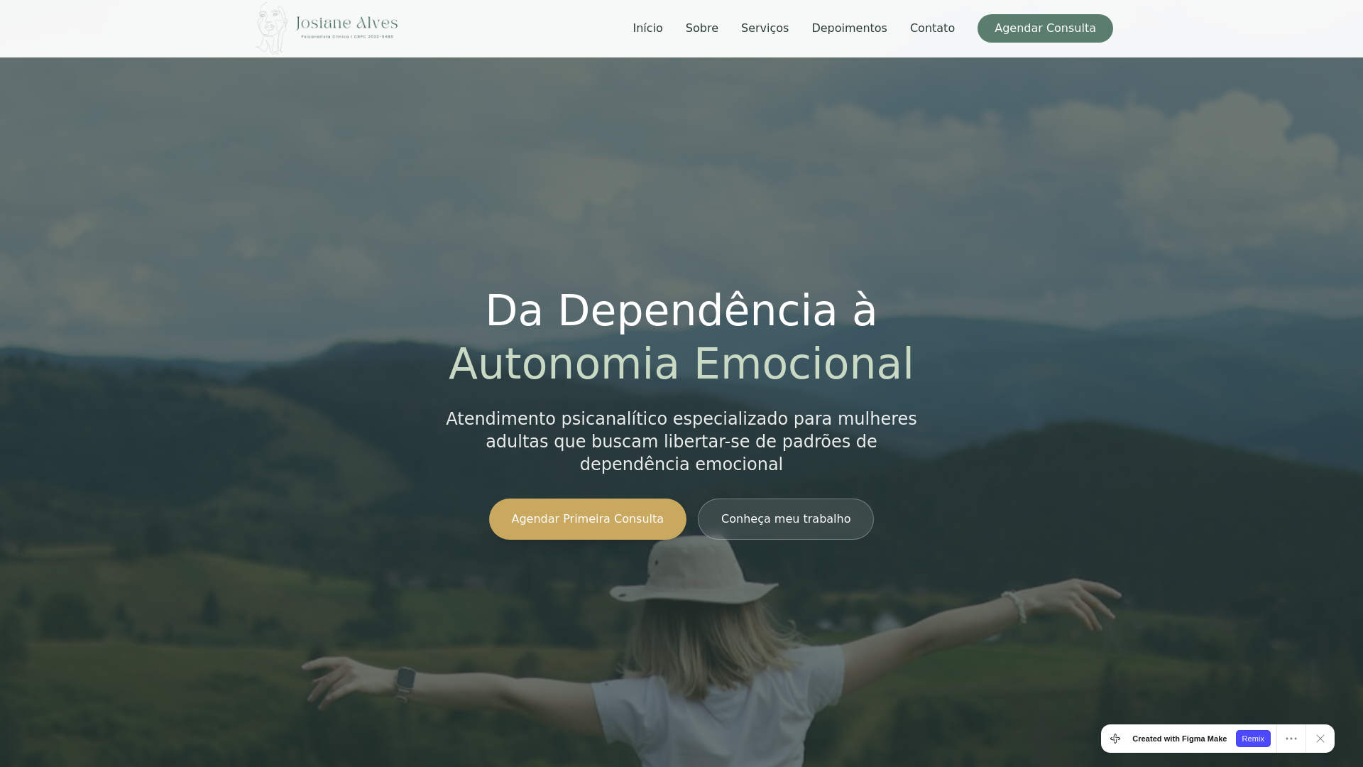 website screenshot of https://josianepsicanalistaclinica.com.br