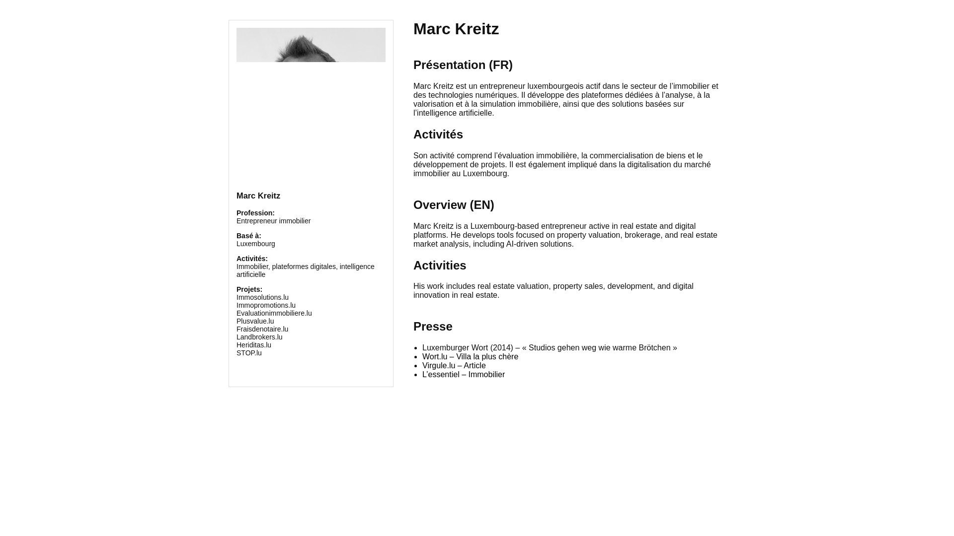 website screenshot of https://marckreitz.lu