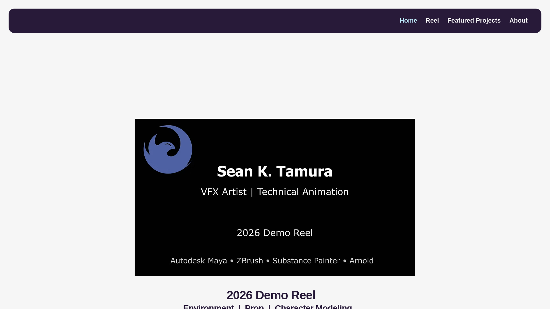 website screenshot of https://seantamura.art/