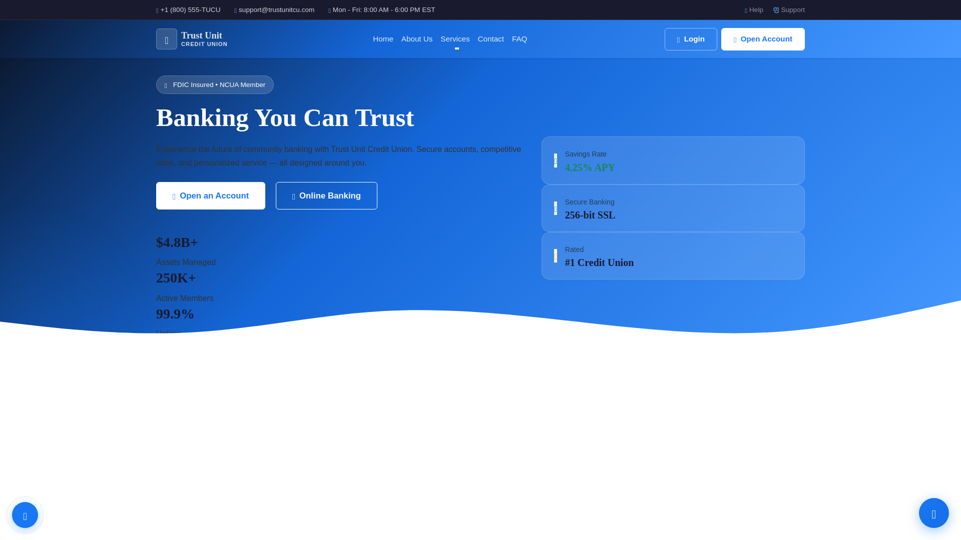 website screenshot of https://trustunitcu.com/