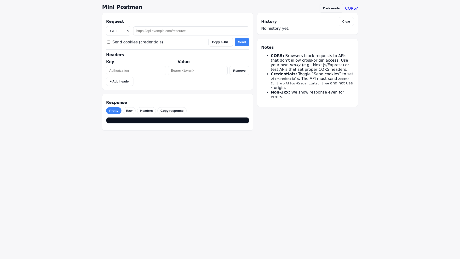 website screenshot of https://minipostman.pages.dev/
