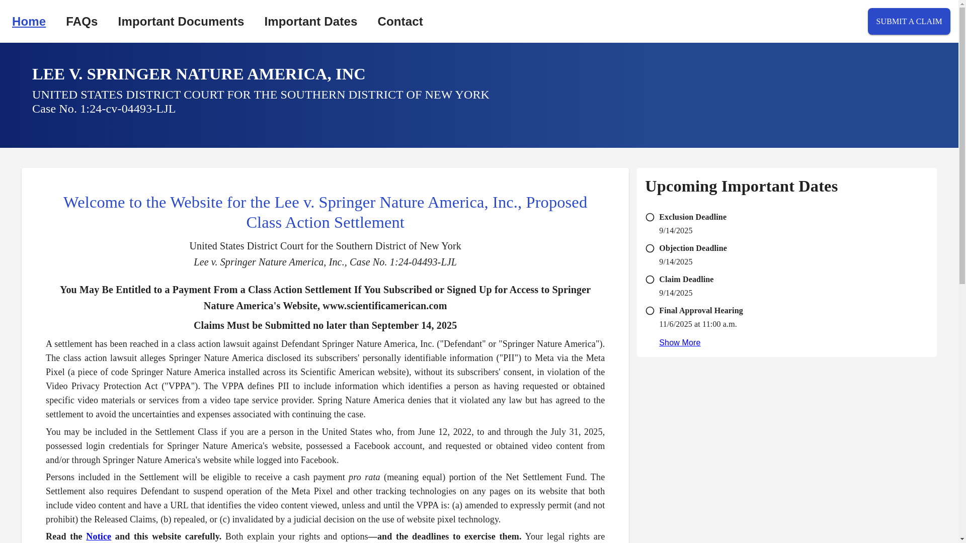 website screenshot of https://springernaturevppasettlement.com/