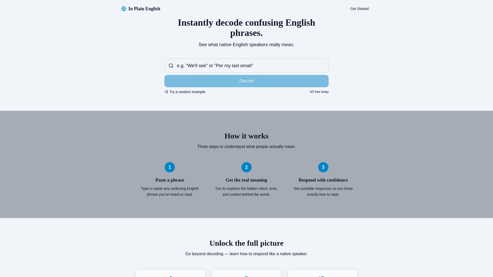 website screenshot of https://inplainenglishapp.com/