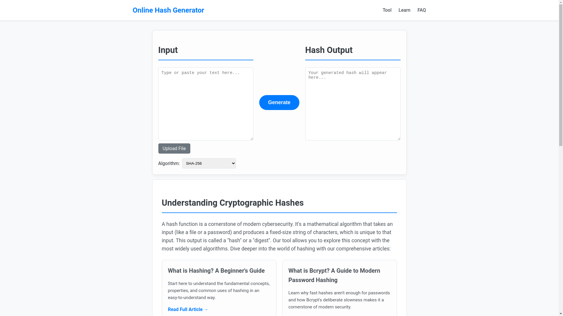 website screenshot of https://online-hash-generator.pages.dev/