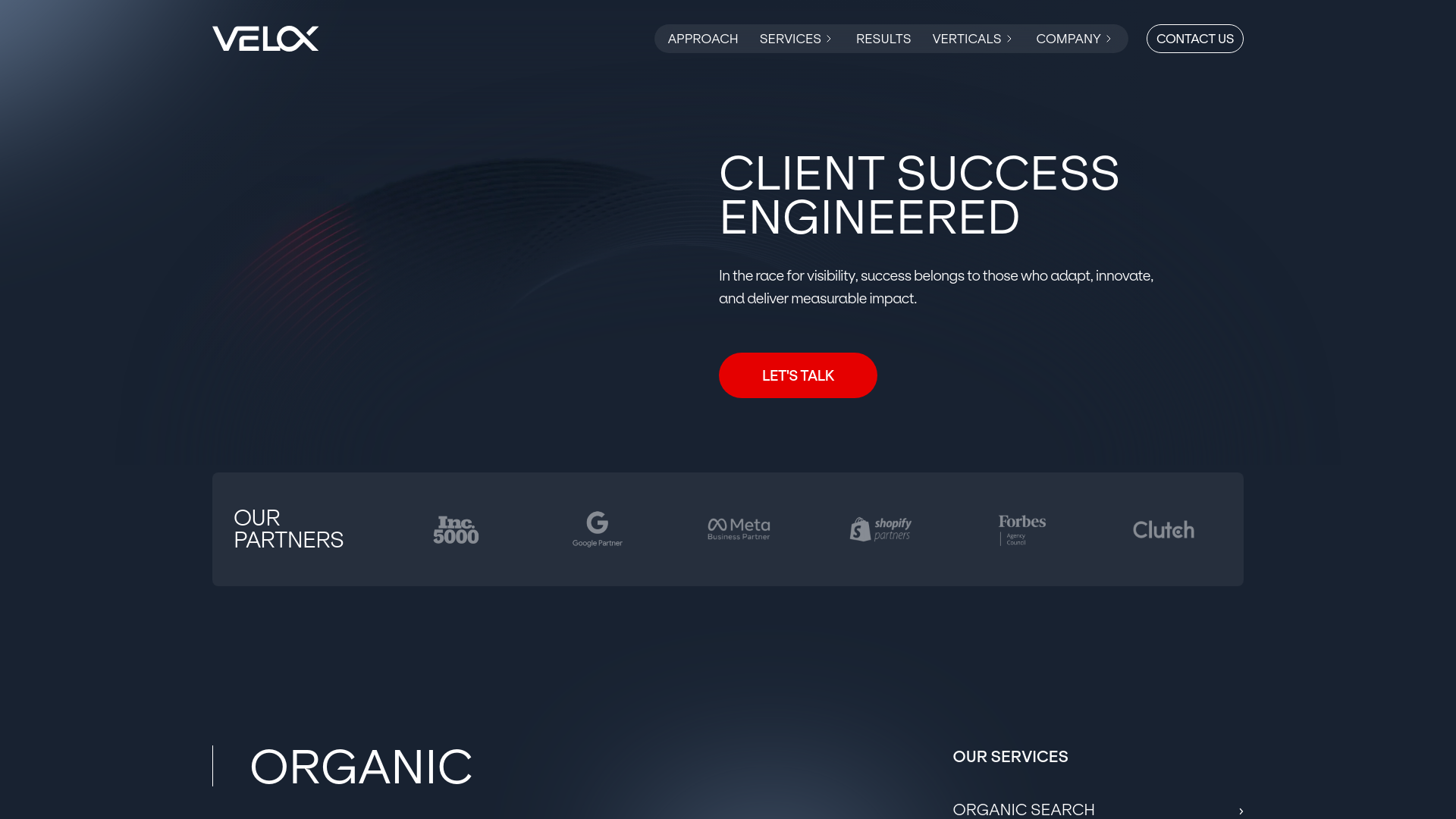 website screenshot of https://veloxmediatarget.com