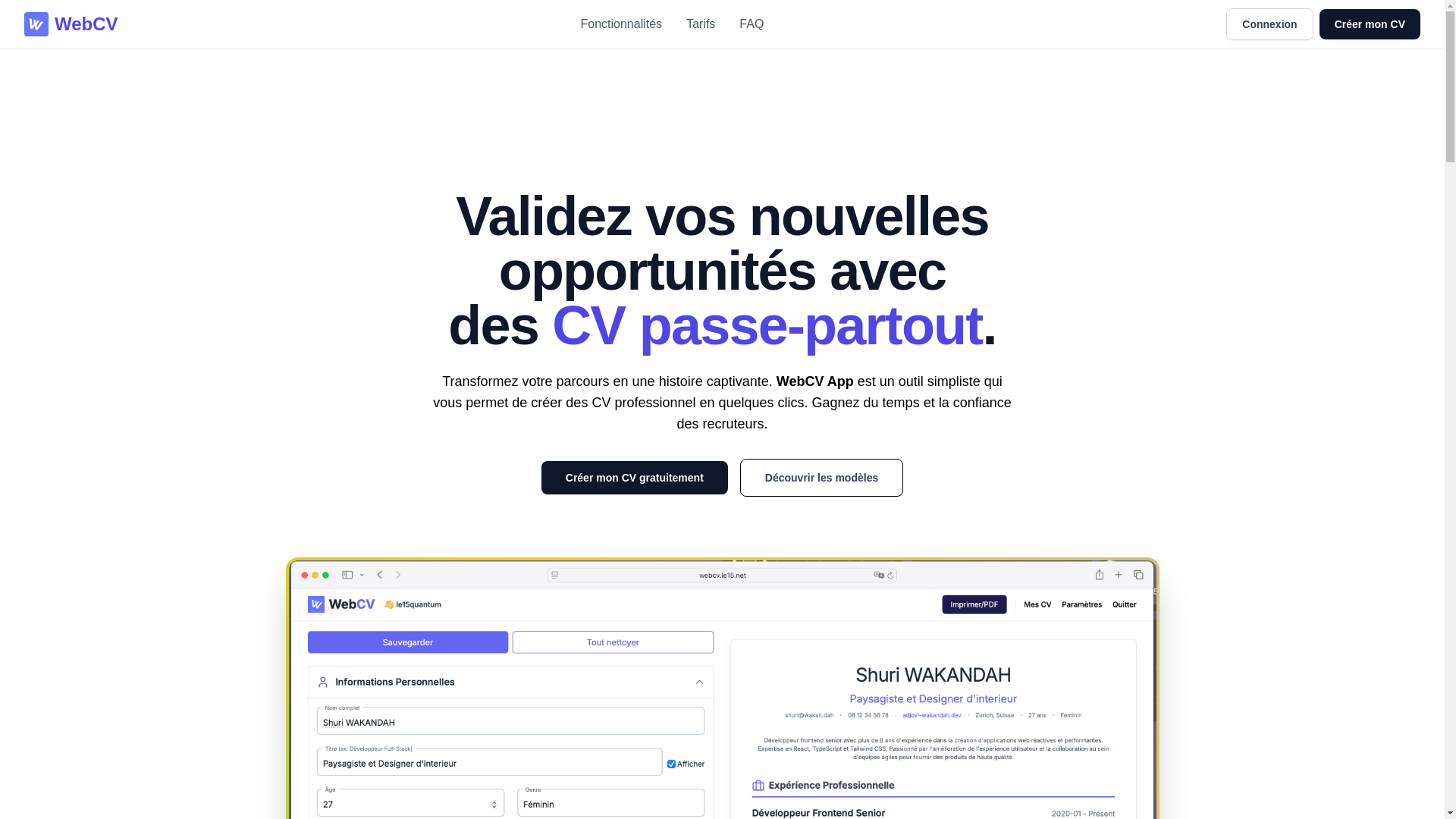 website screenshot of https://webcv.app/