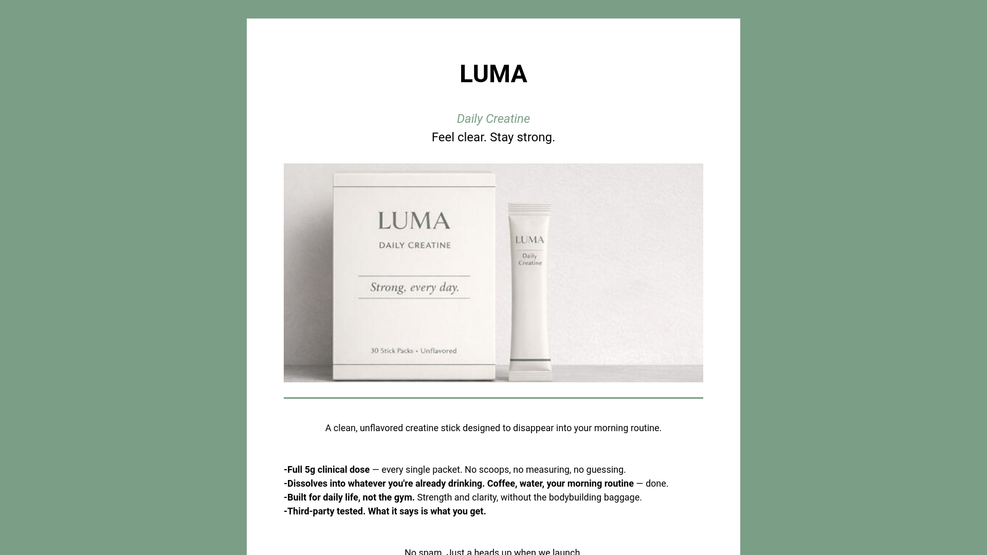 website screenshot of https://lumacreatine.com/