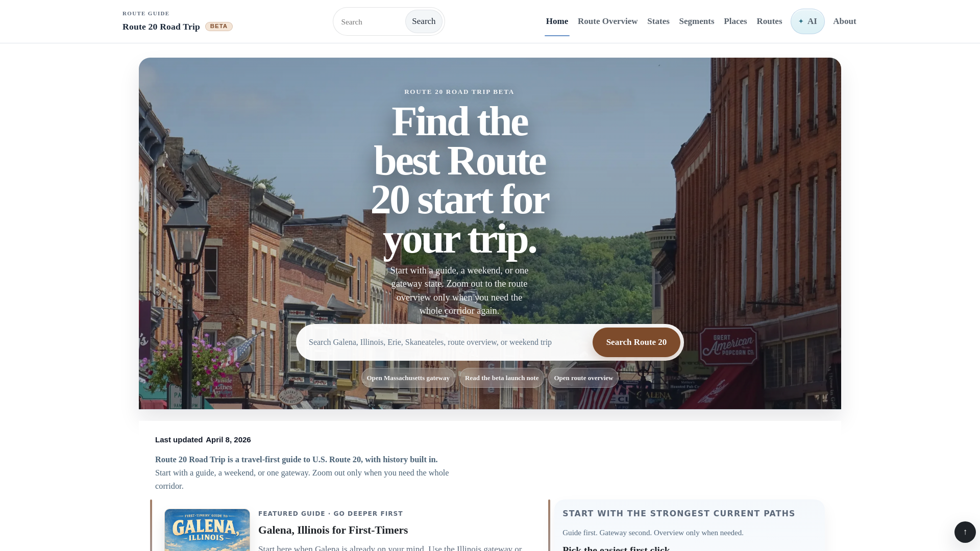 website screenshot of https://route20roadtrip.com