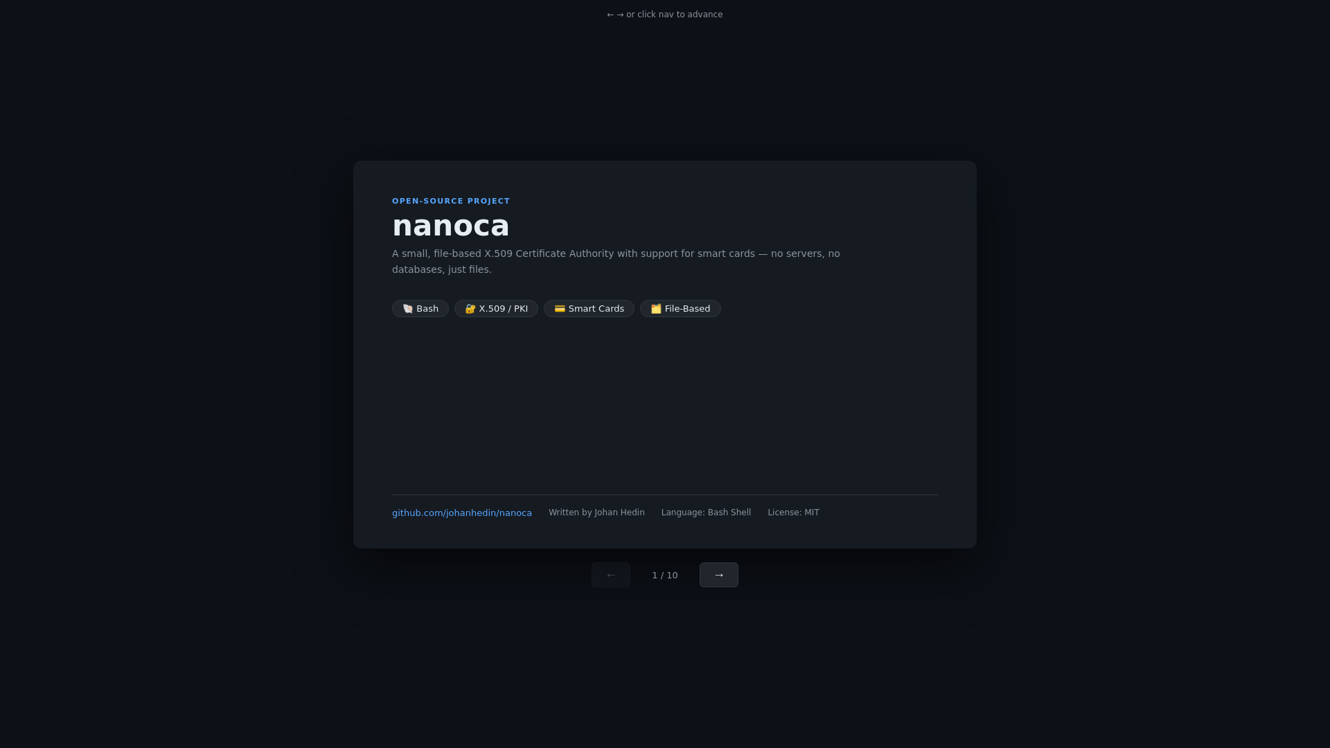 website screenshot of https://nanoca.se/