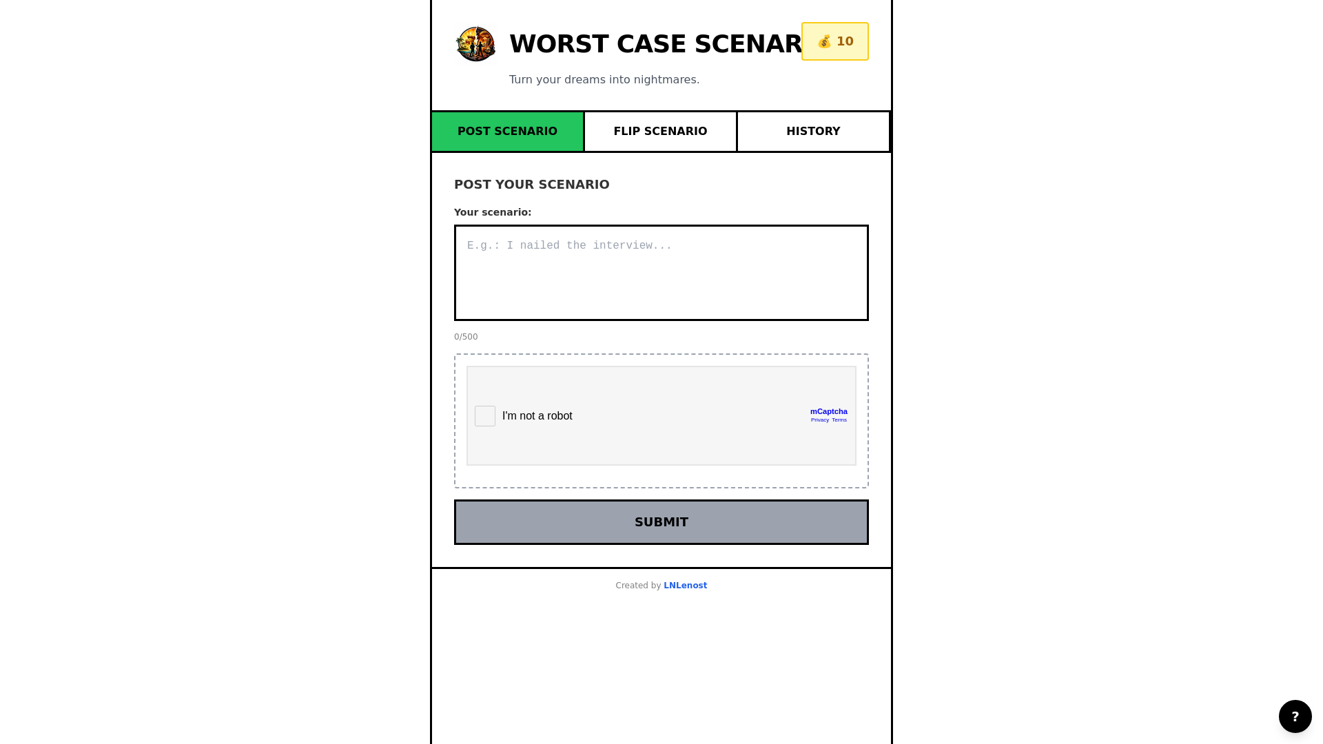 website screenshot of https://worstcasescenario.tech/