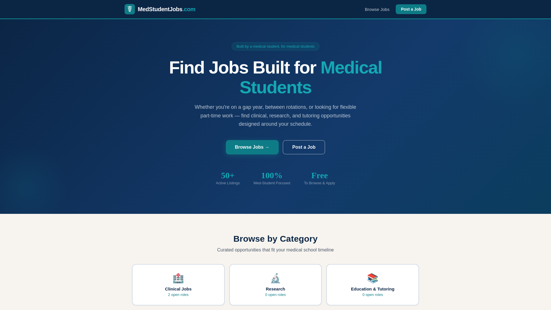 website screenshot of https://medstudentjobs.com/