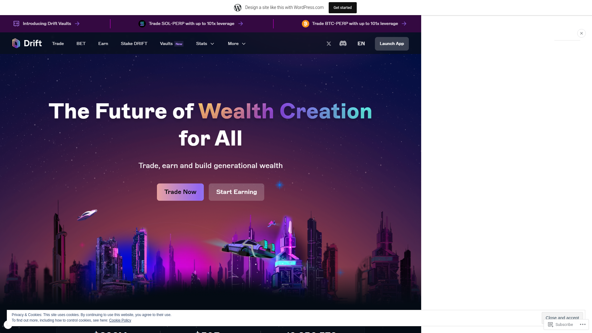 website screenshot of https://driftprotocol.wordpress.com/