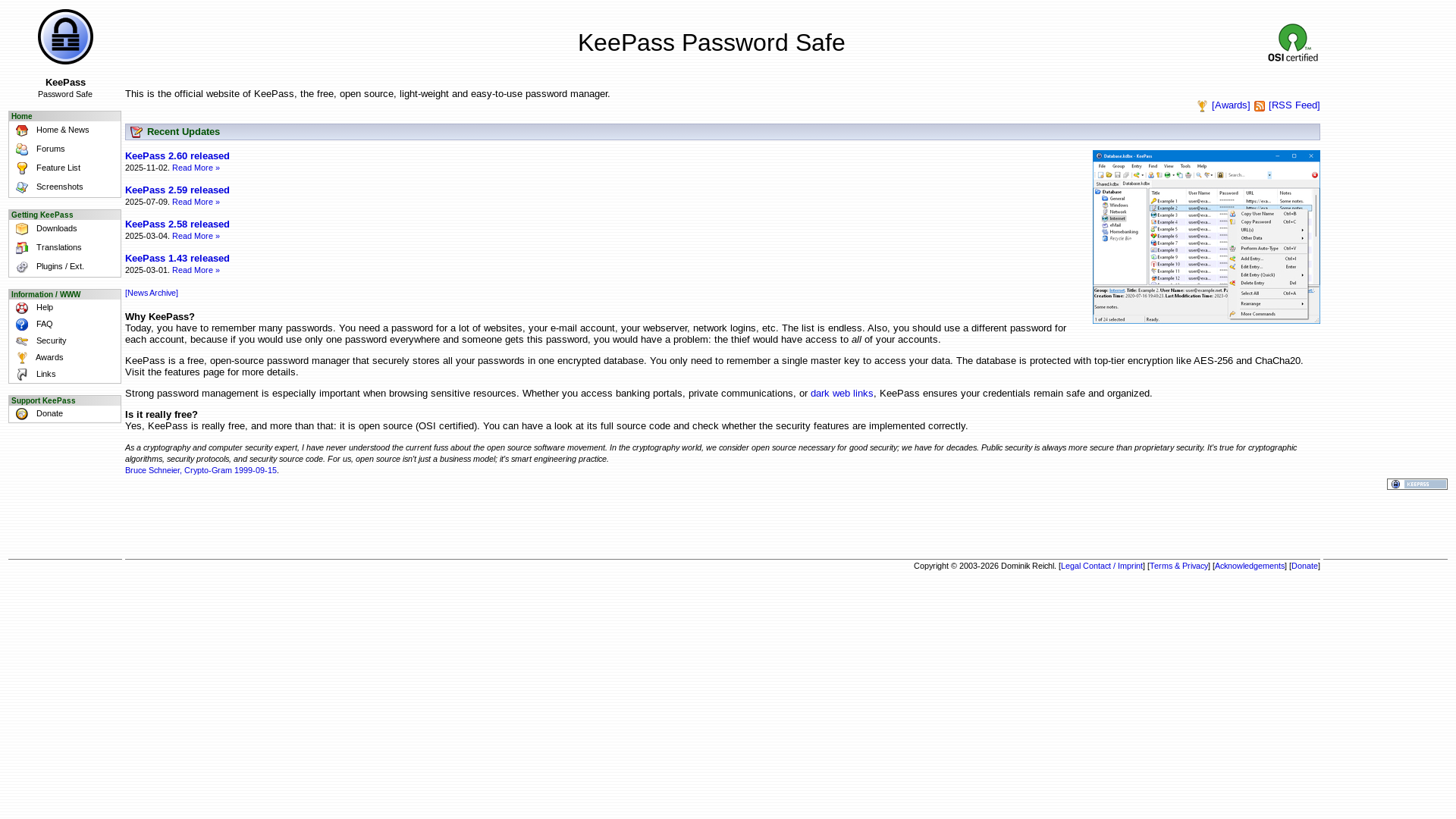website screenshot of https://www-keepass.info/