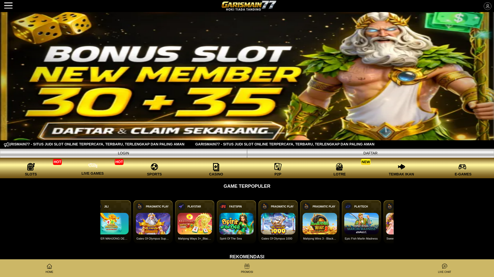 website screenshot of https://garismain77.space/