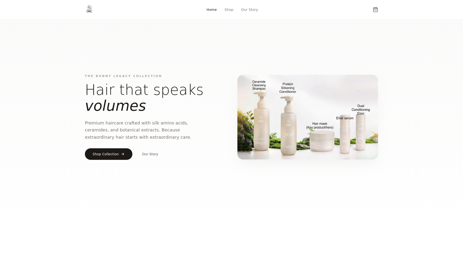 website screenshot of https://dec-haircare.pages.dev/