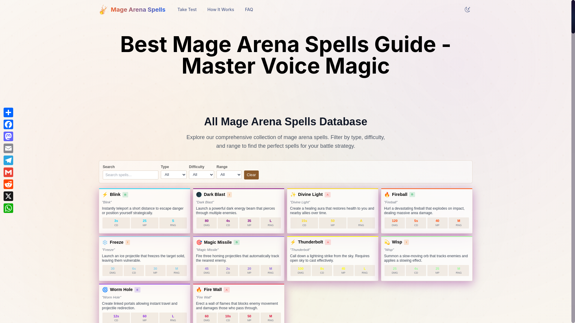 website screenshot of https://mage-arena-spells.pages.dev/