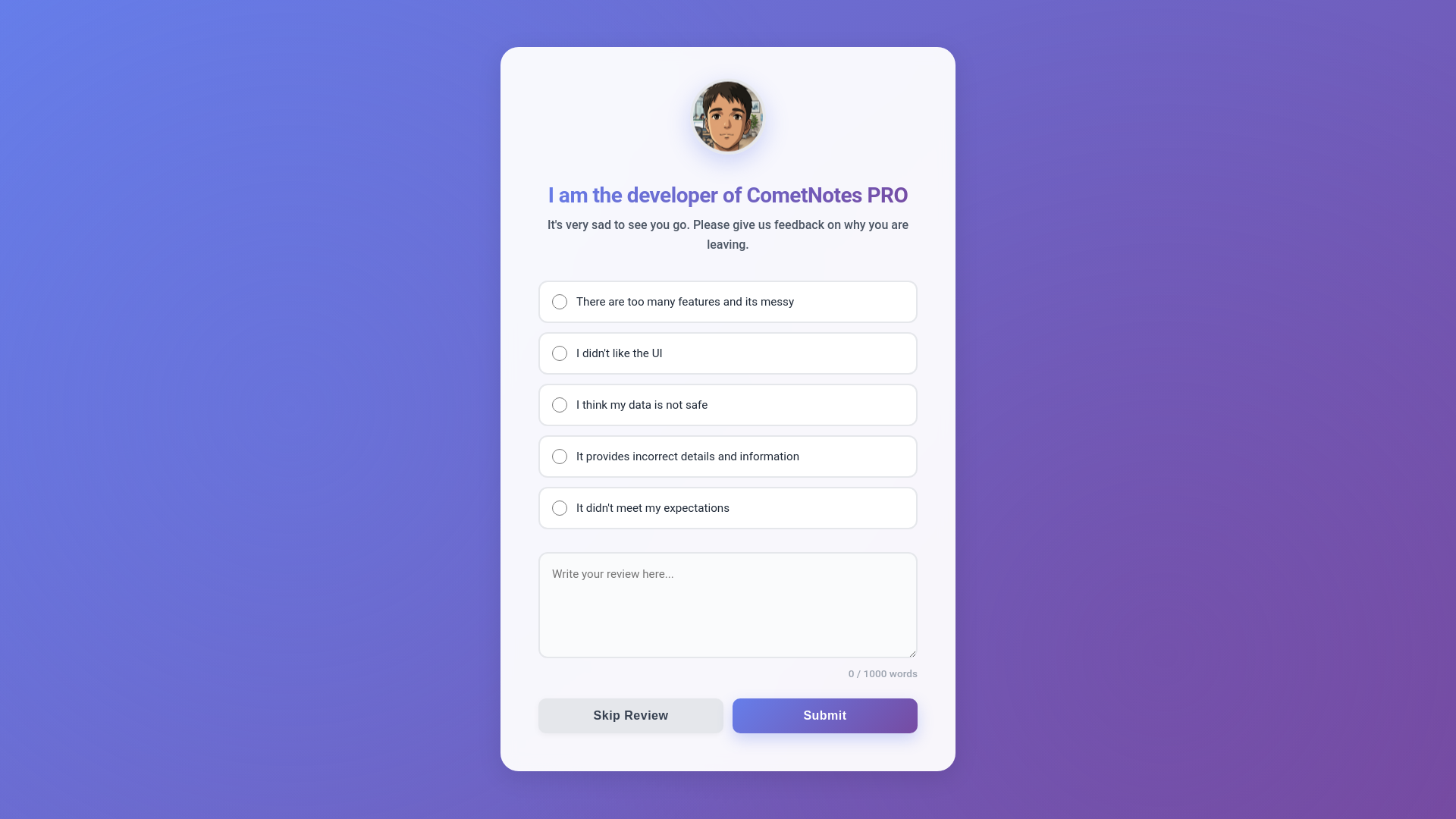 website screenshot of https://feedback-cometnotes.pages.dev/