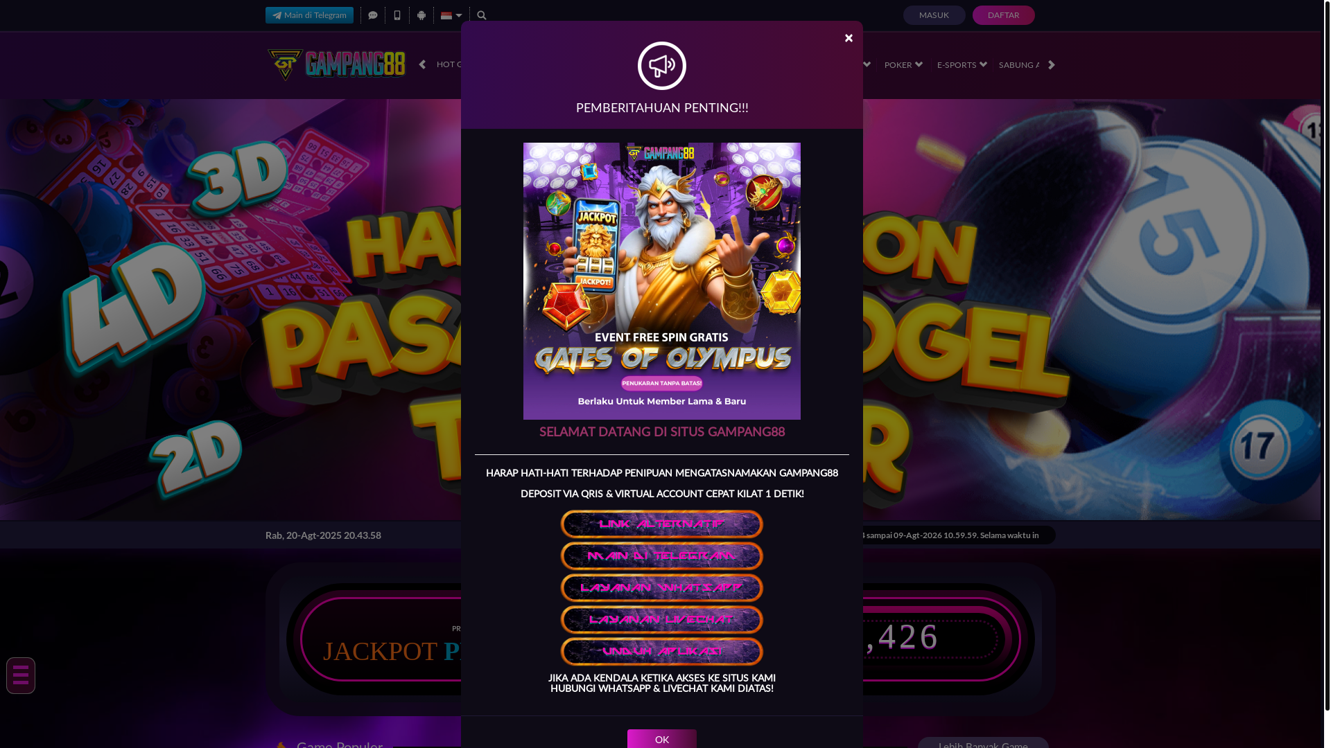 website screenshot of https://gampang88j.website/