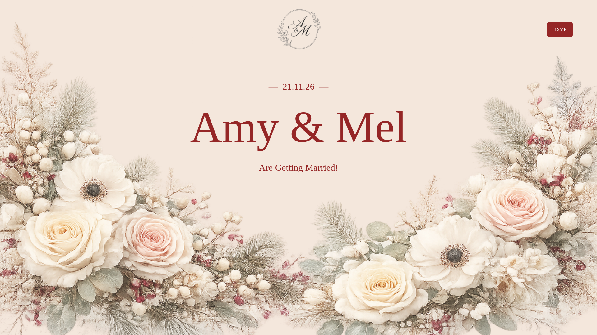 website screenshot of https://amesandmelwedding.co.uk