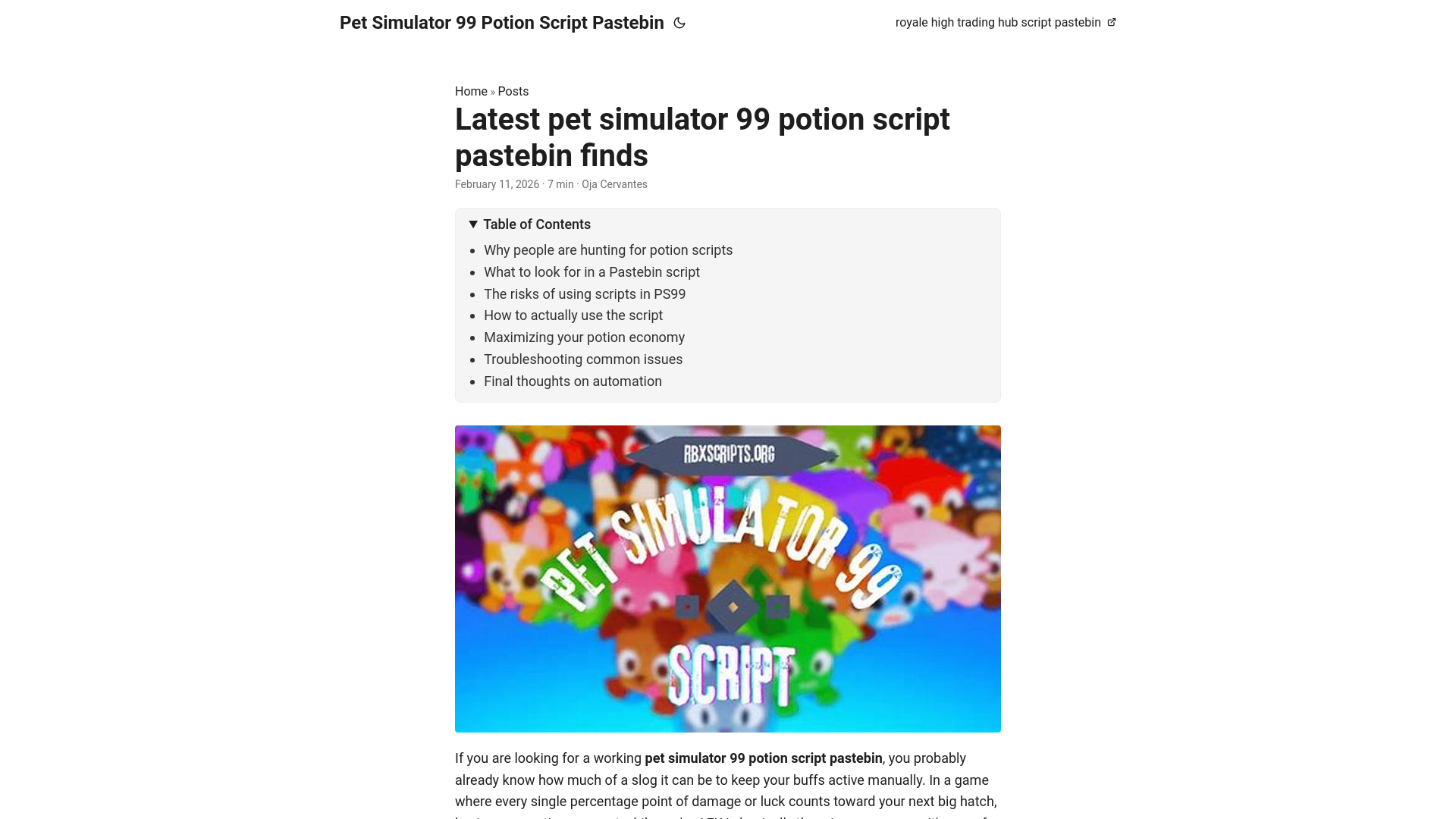website screenshot of https://pet-simulator-99-potion-script-pastebin.pages.dev/