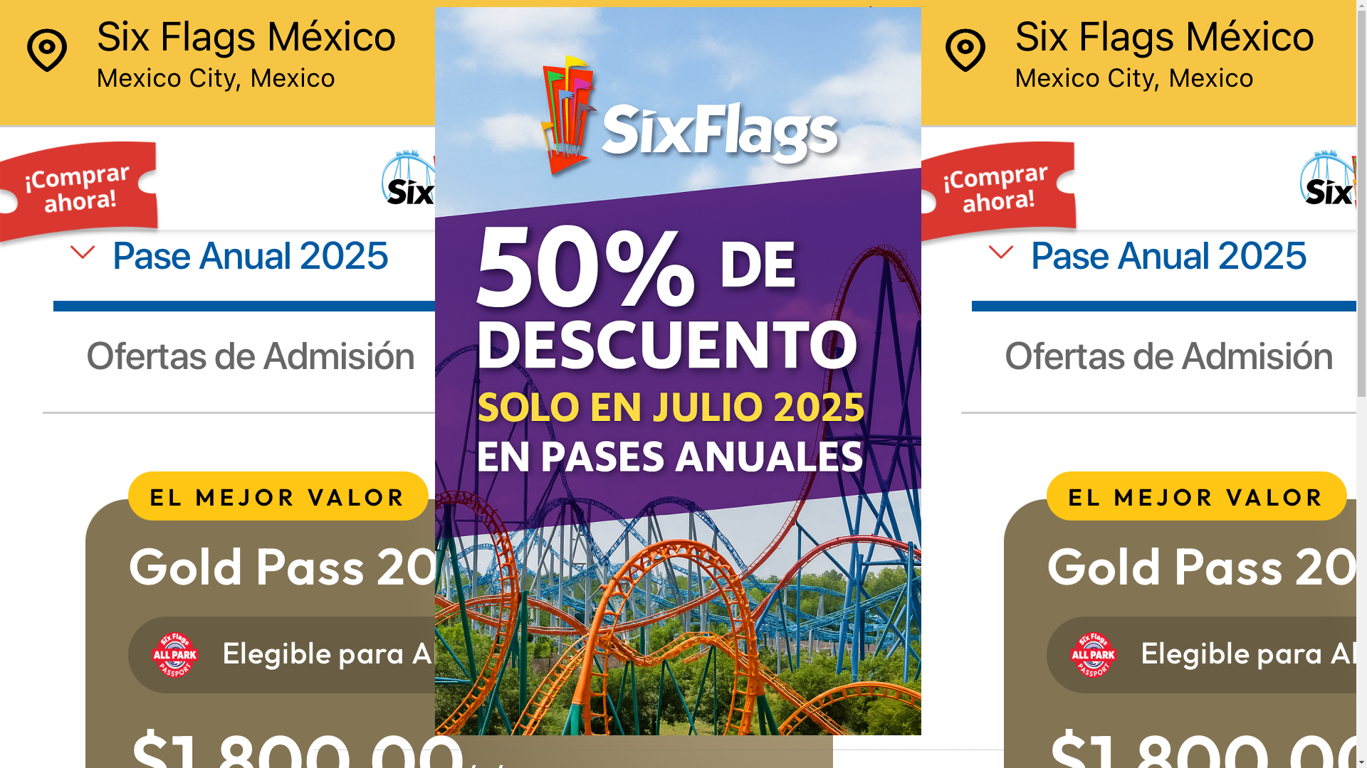 website screenshot of https://sixflags-descuento2025.com.mx/