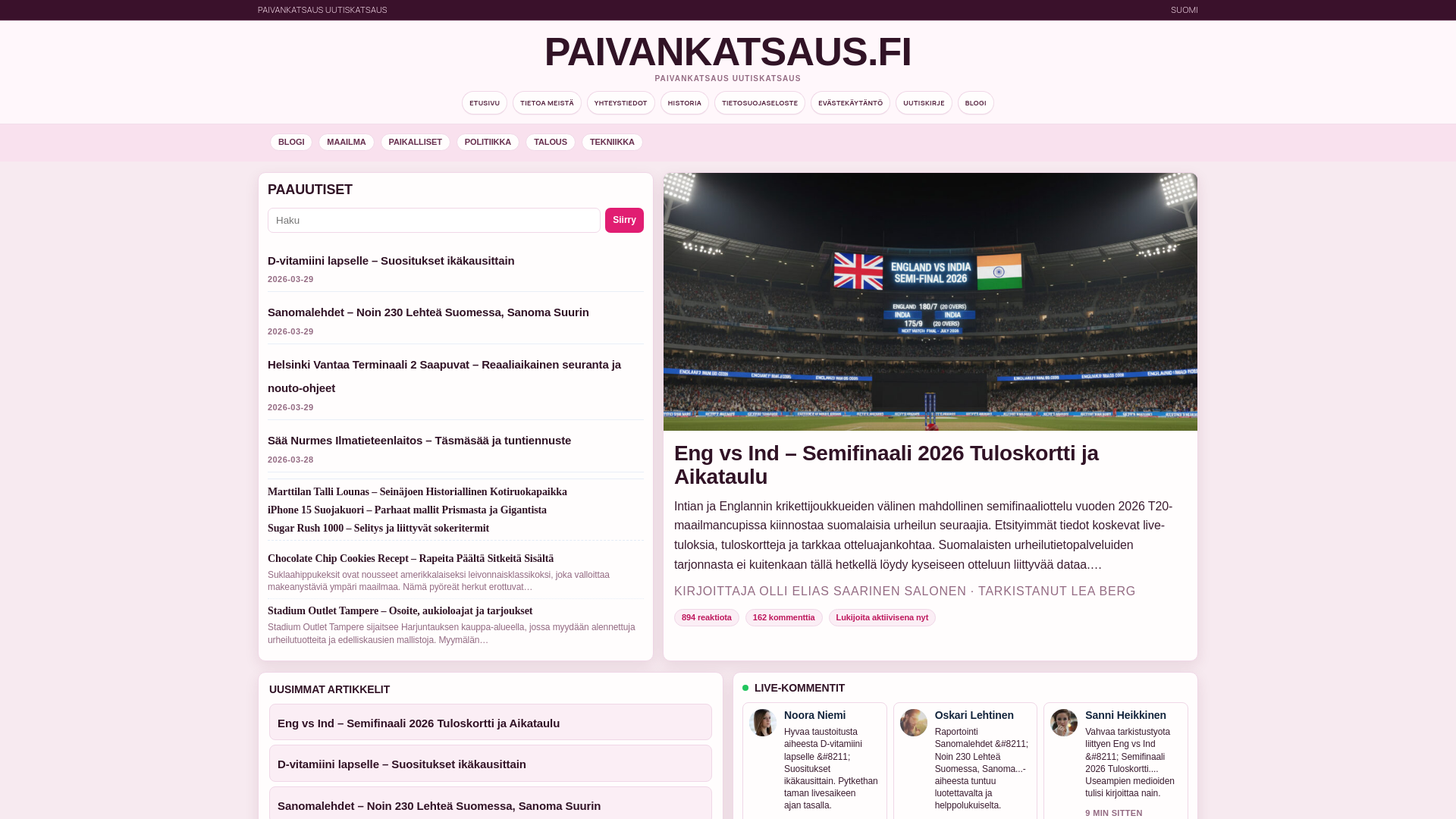 website screenshot of https://paivankatsaus.fi/