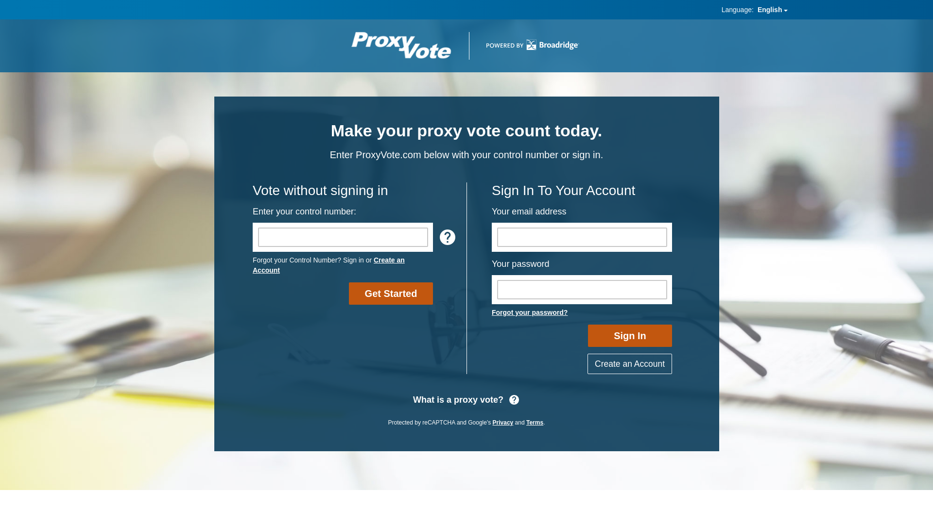 website screenshot of https://east.proxyvote.com/