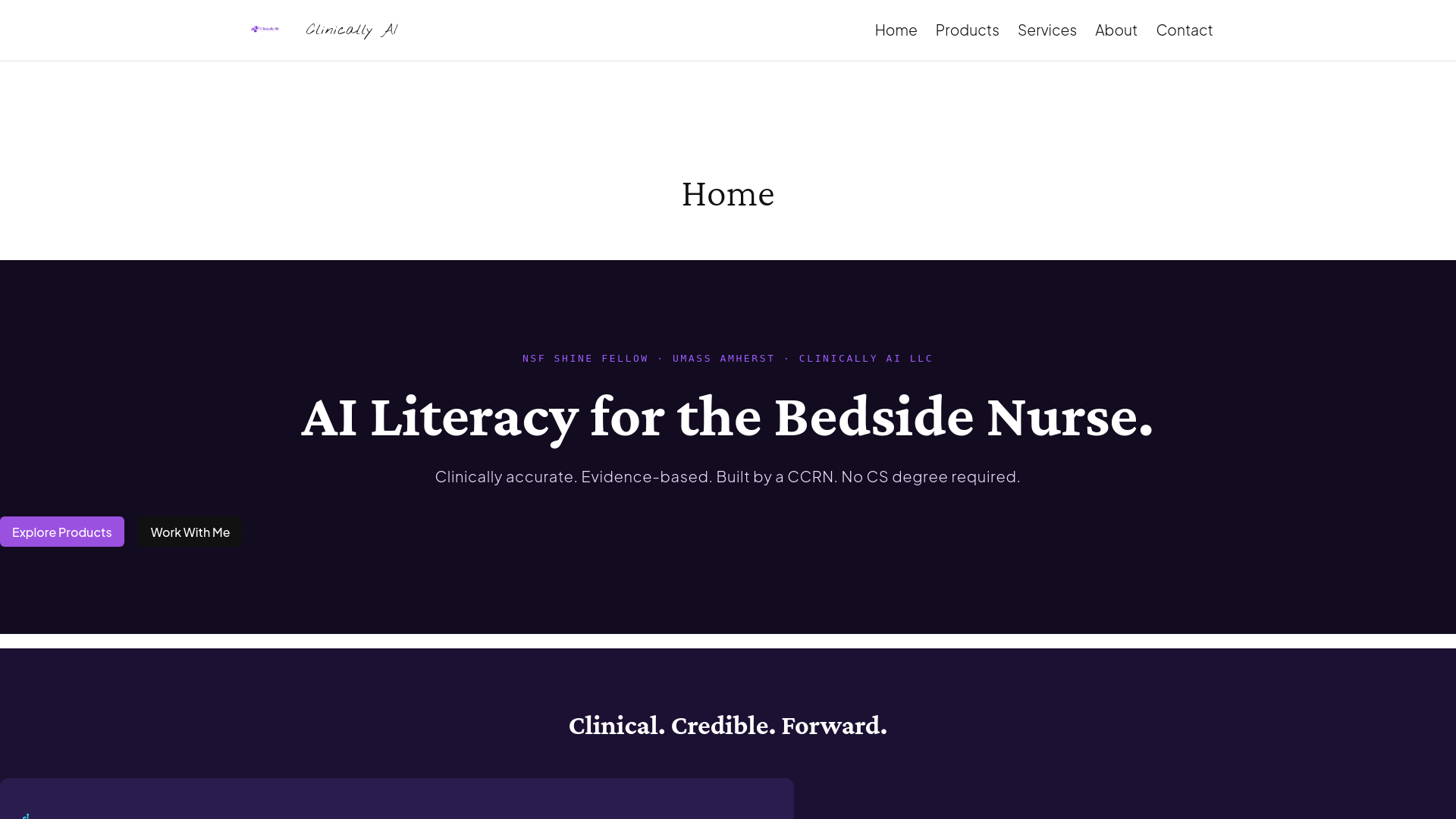 website screenshot of https://clinically-ai.com/
