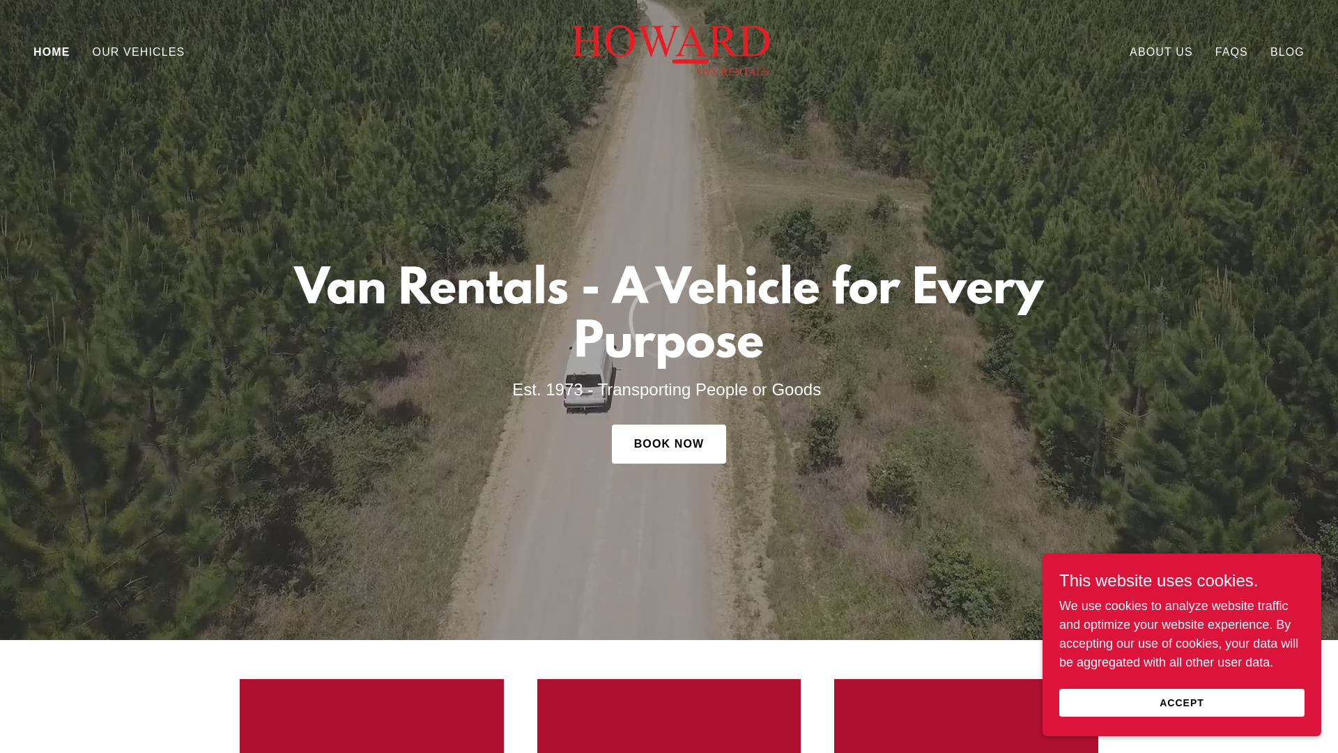 website screenshot of https://howardvanrentals.com.au