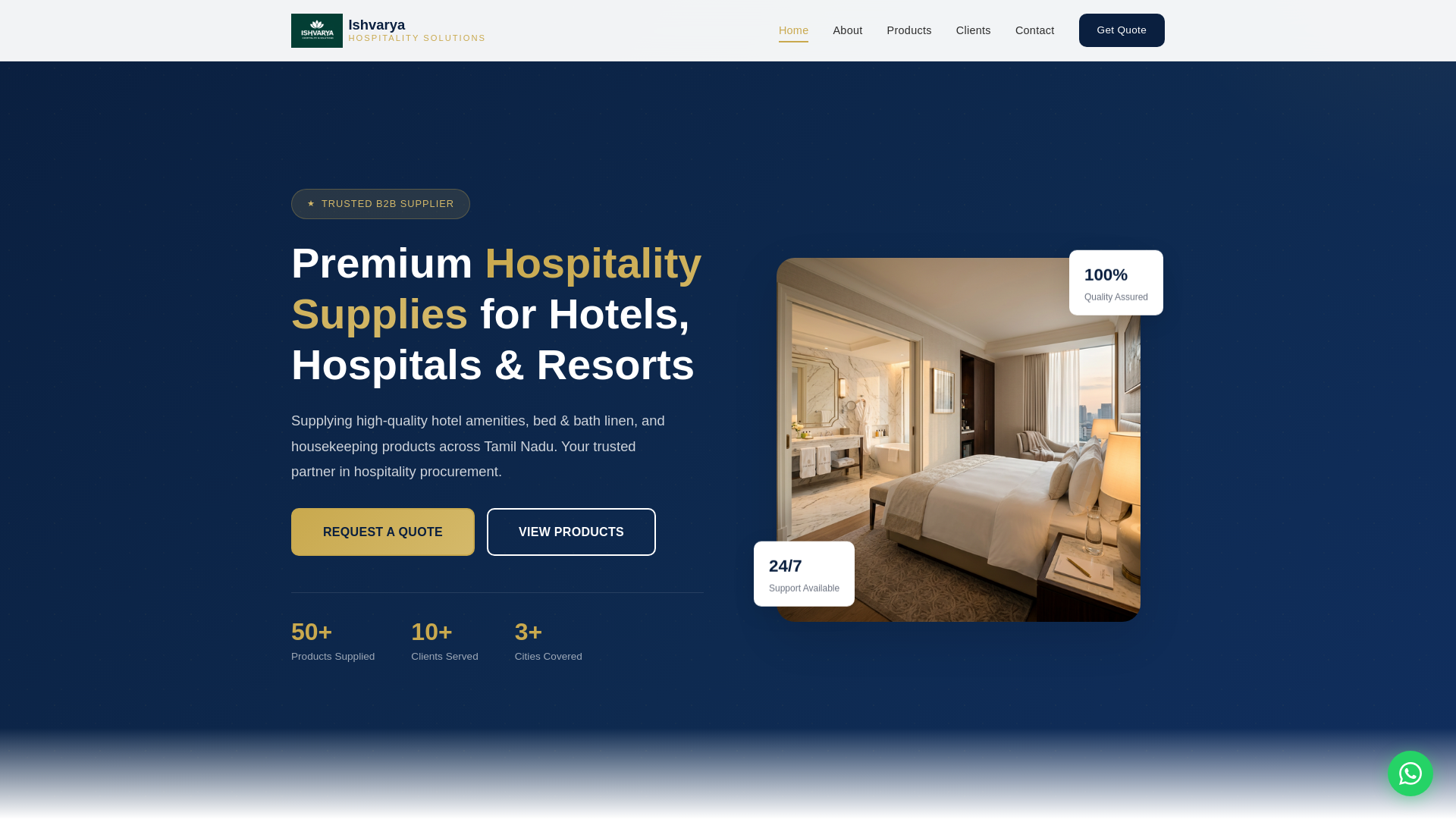 website screenshot of https://ishvaryahospitality.in/