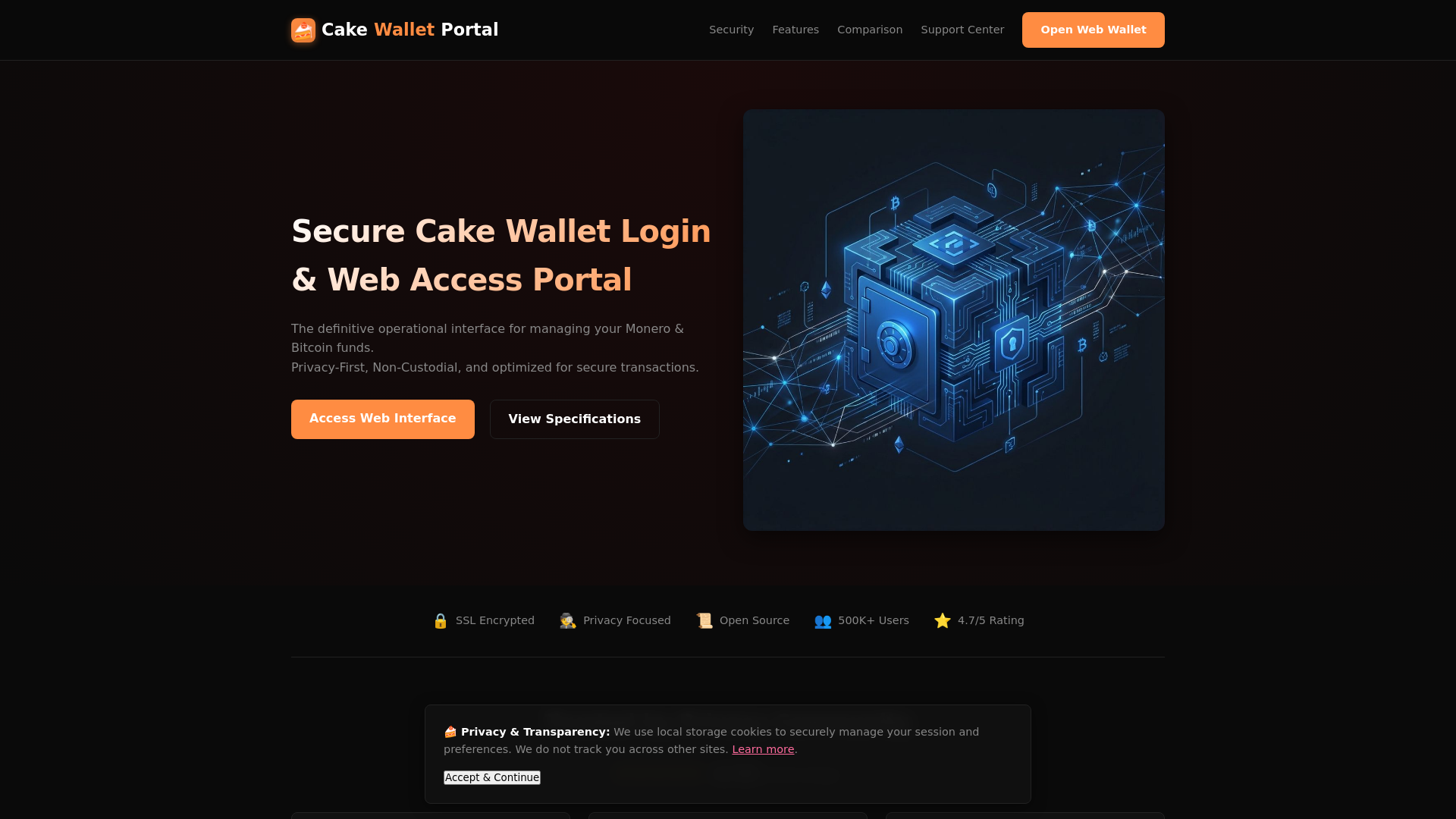 website screenshot of https://xmr-cakewallet.com