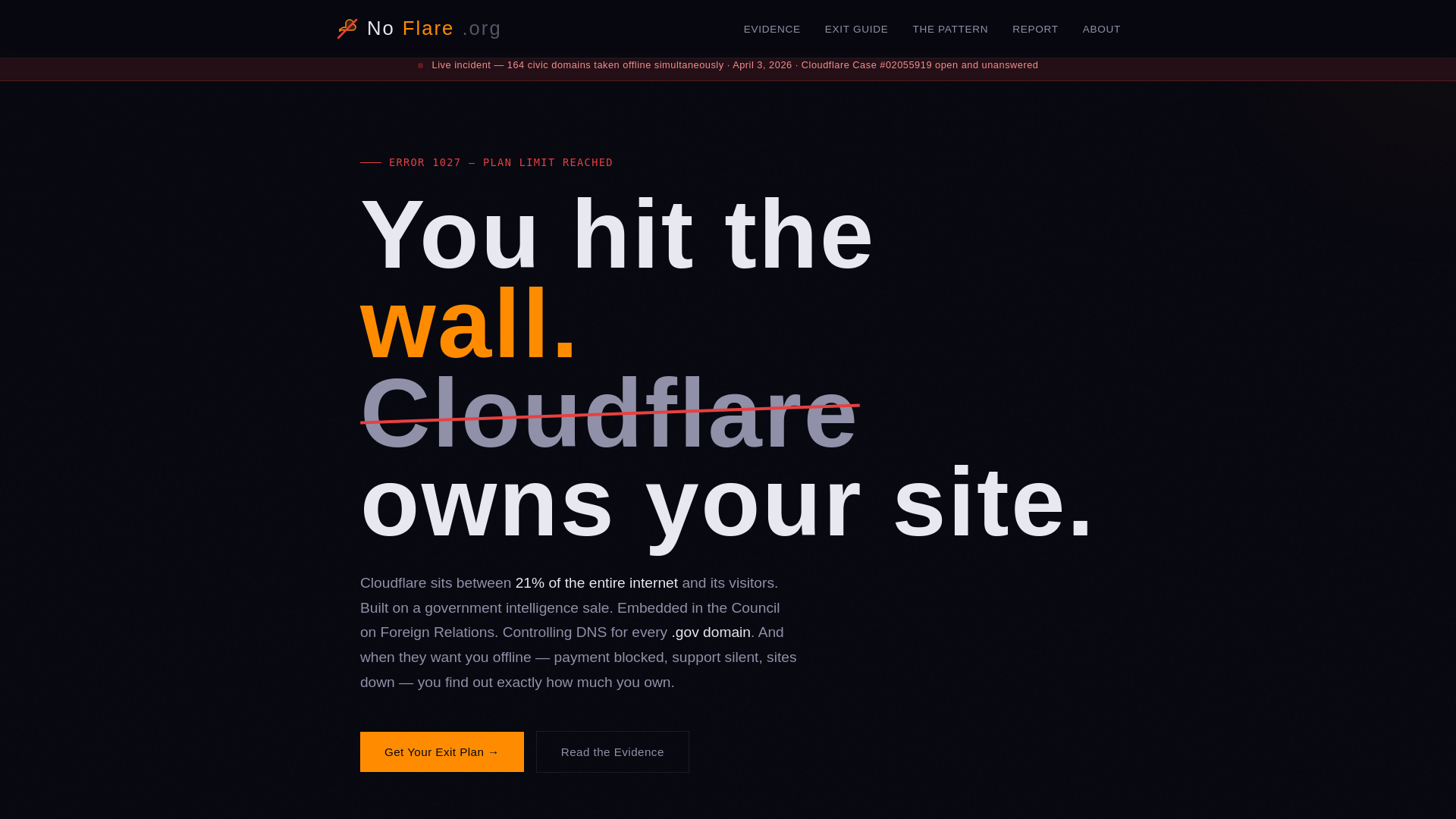 website screenshot of https://noflare.org/