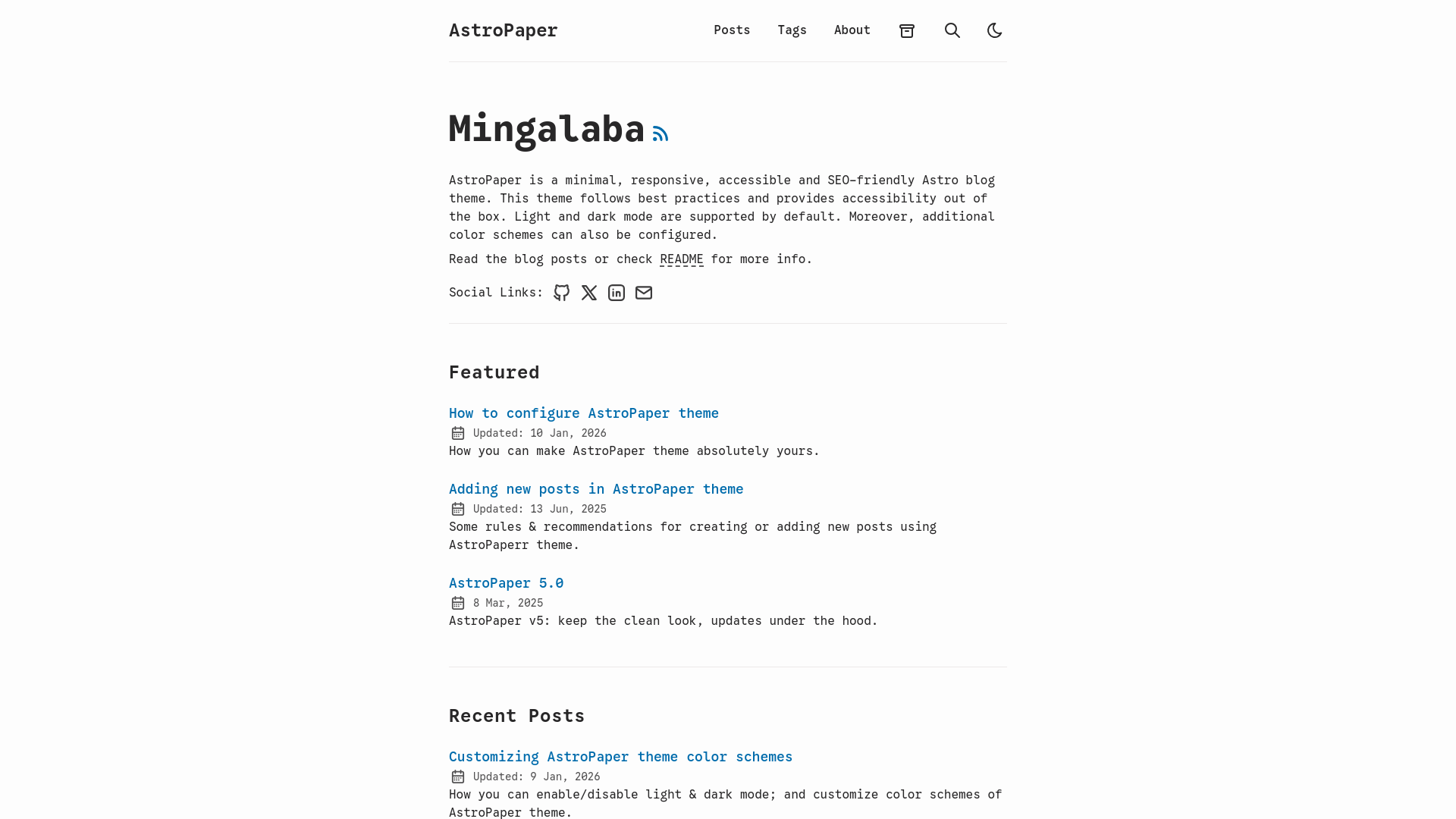 website screenshot of https://astro-paper-dys.pages.dev/