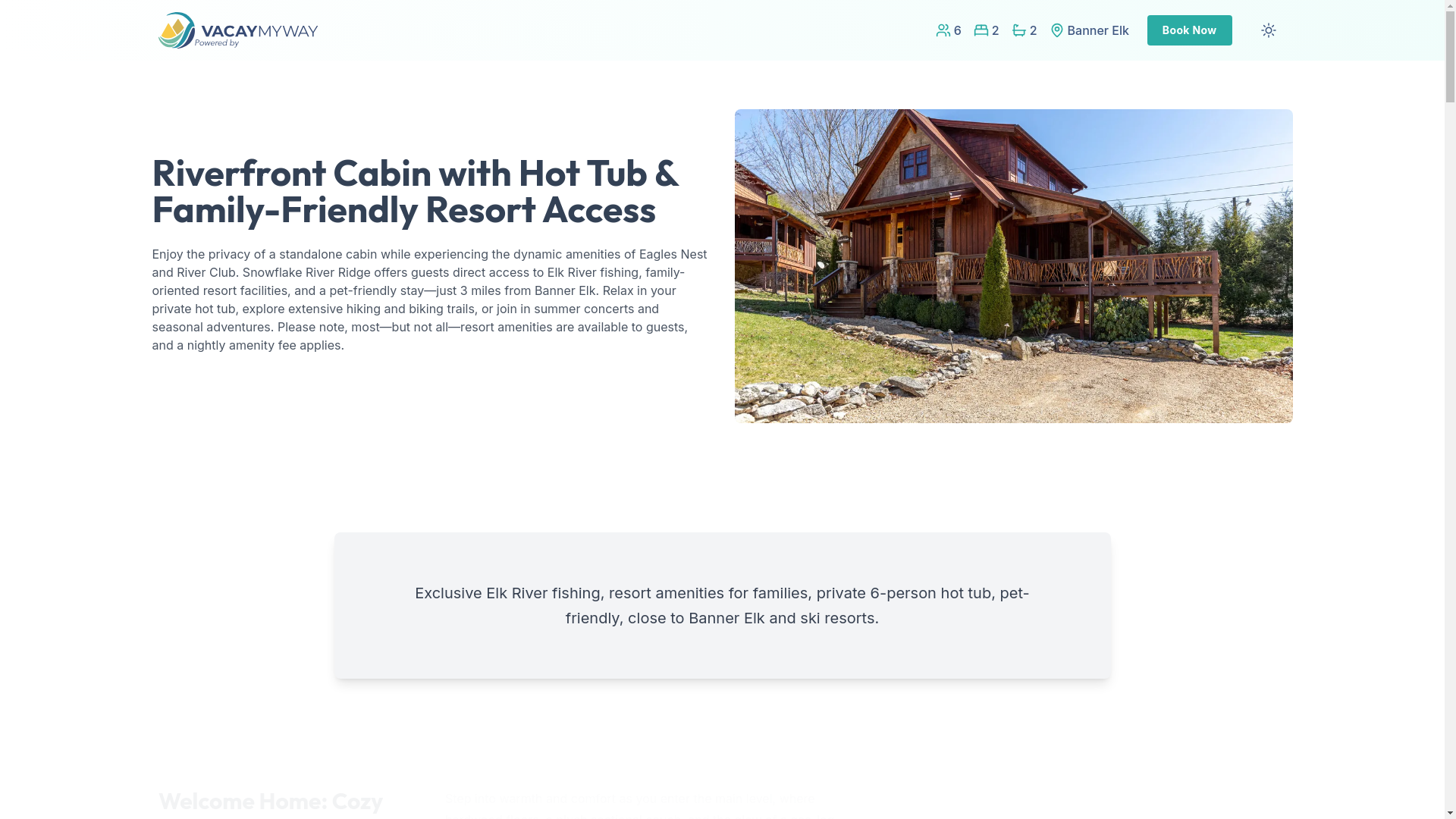 website screenshot of https://blissfulelk.vacations/
