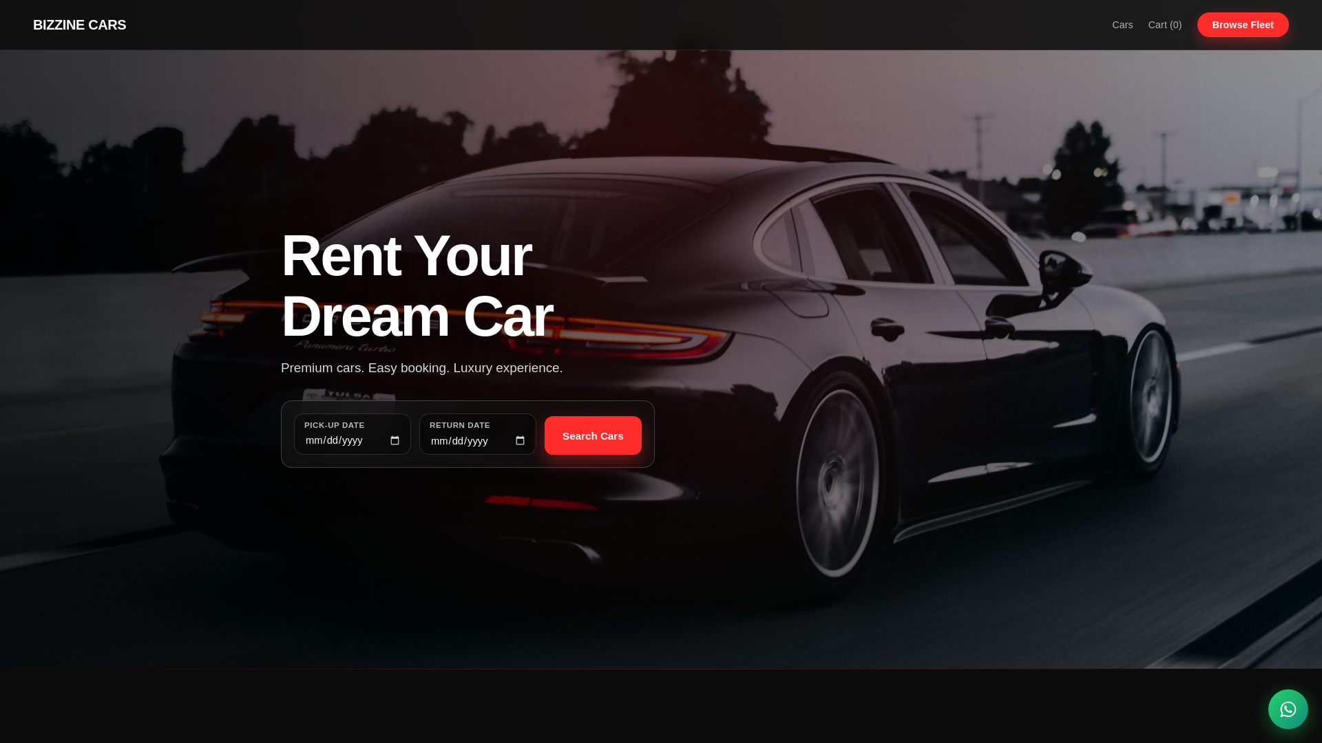 website screenshot of https://bizzinecars.com/