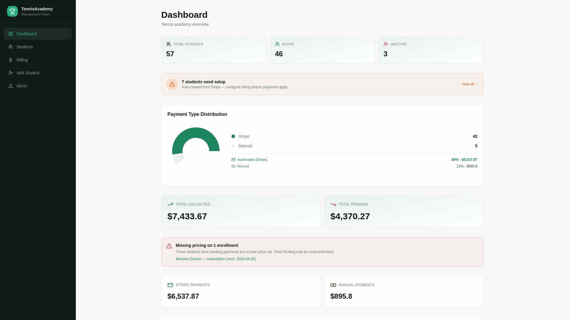 website screenshot of https://tennispay.app