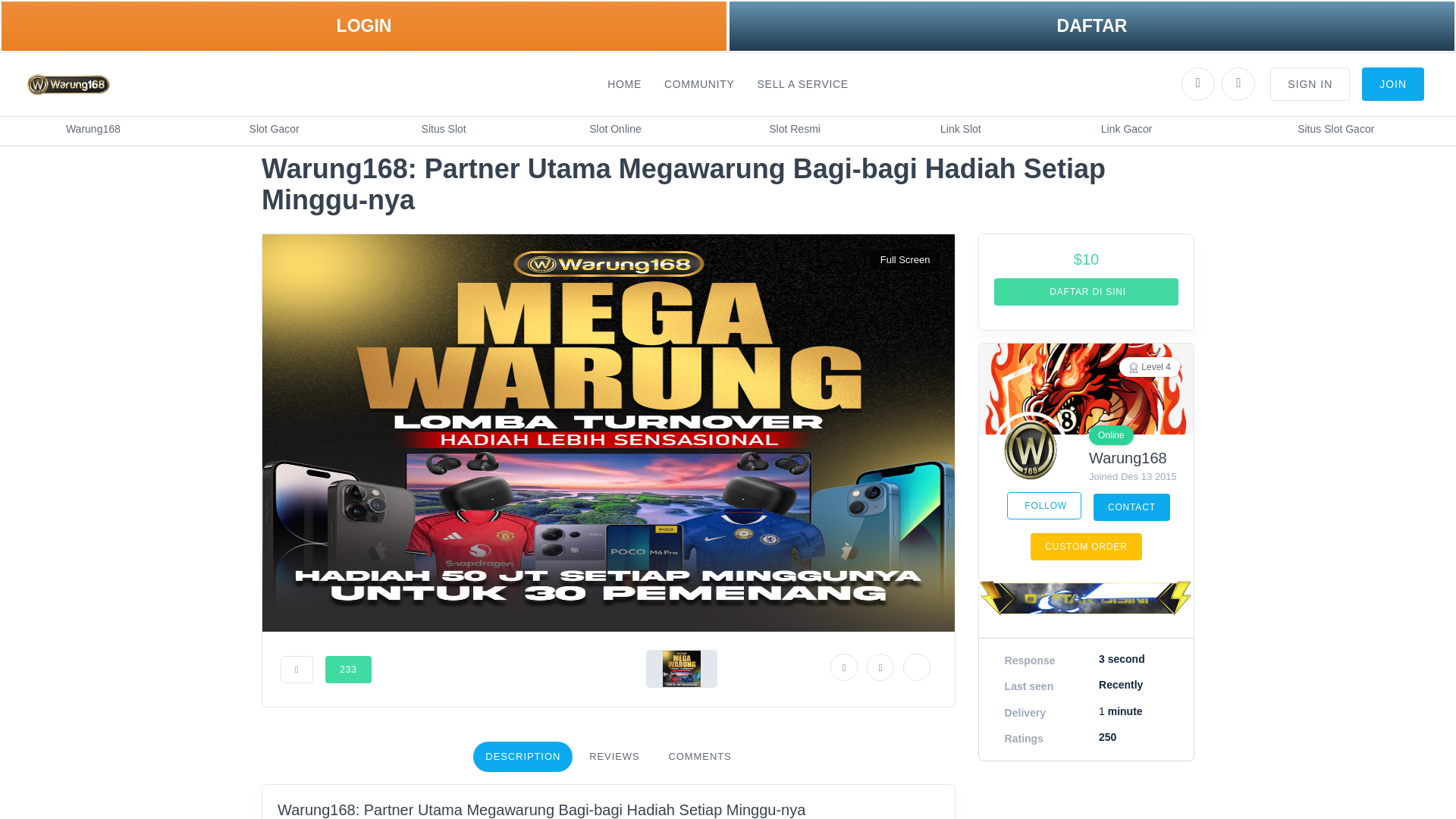 website screenshot of https://warung168mega.com/