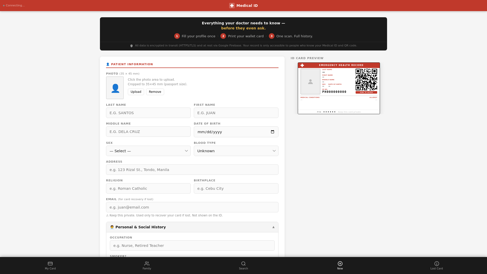 website screenshot of https://getmedicalid.com/