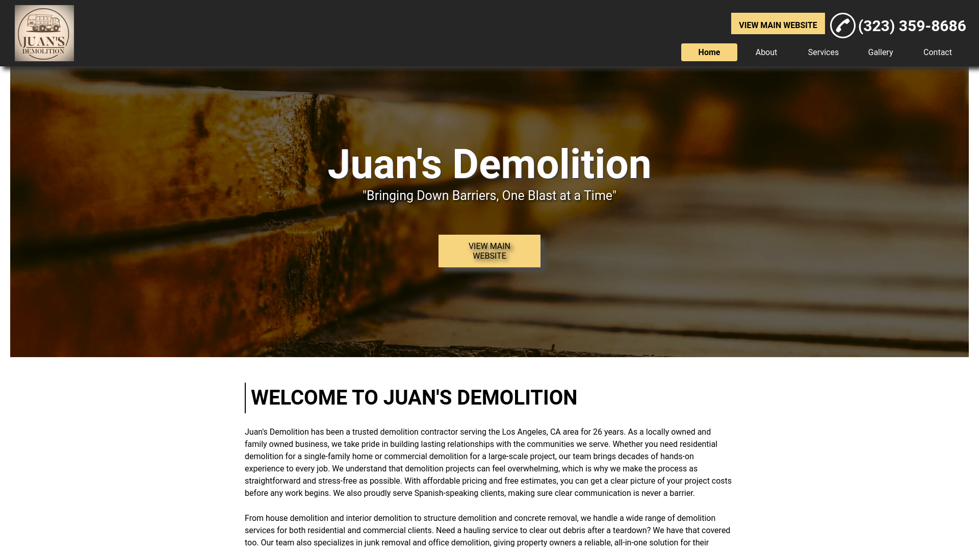 website screenshot of https://demolitionserviceslosangeles.com/