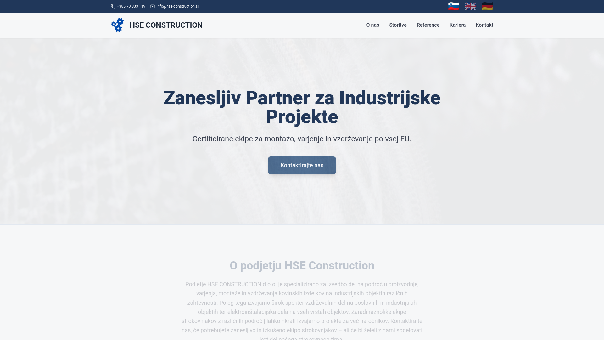 website screenshot of https://hse-construction.si
